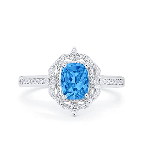 14K White Gold Simulated Blue Topaz CZ