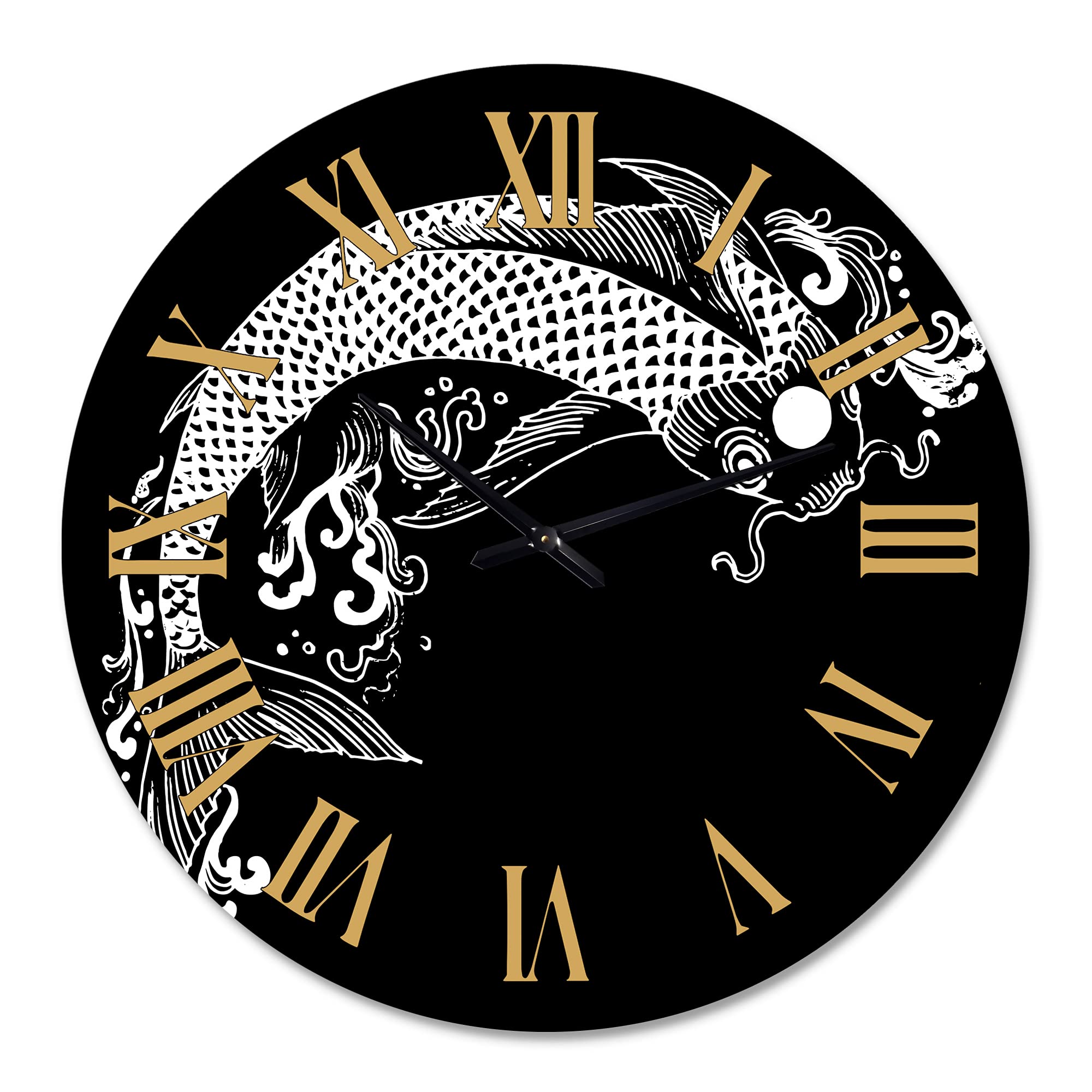 Chinoiserie Koi Fish Wall Clock - Large Traditional Decorative Clock for Home, Office & Living Room | Elegant Animal-Themed Wall Art for Bedroom & Study Decor