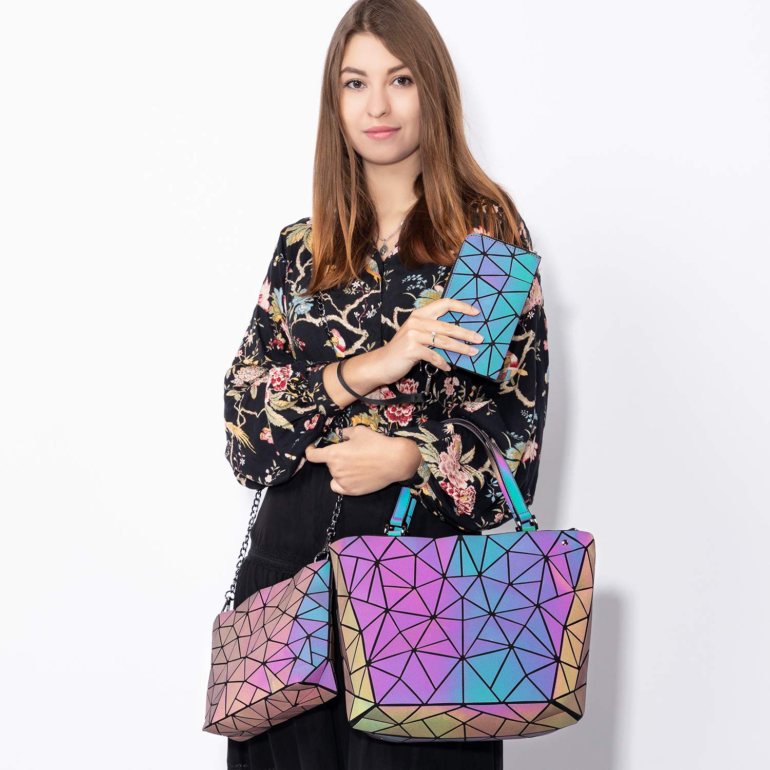 LOVEVOOK Geometric Luminous Crossbody Bag for Women - Holographic Reflective Purse & Wallet - Perfect for Night Out, Parties, and Festival Accessories