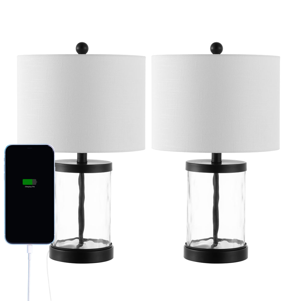 Alexander 21 Modern Designer Iron & Glass LED Table Lamp with USB Charging Port - Perfect for Bedroom, Living Room & Office Decor
