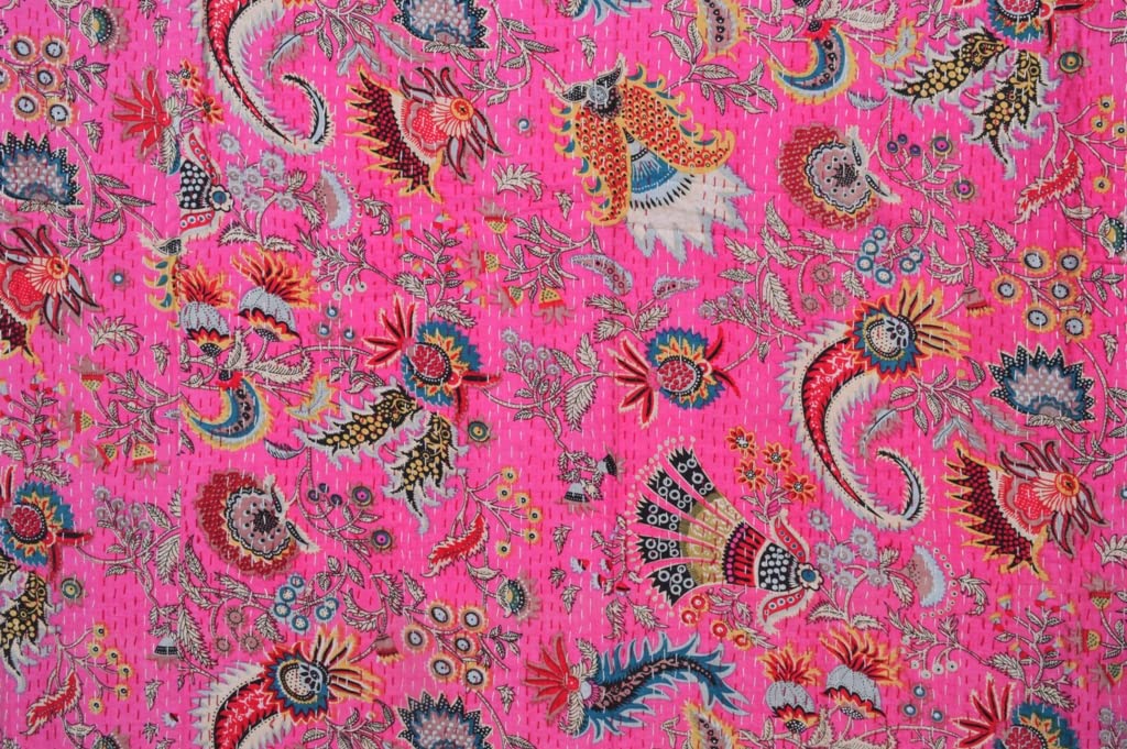 Handmade Indian Kantha Quilt - 100% Cotton Soft Block Print Blanket for Bed, Sofa & Decor | Traditional Throw Bedspread | Twin Size 90x60 Inch Pink | Perfect for Cozy Nights, Guest Rooms & Boho Home Decor