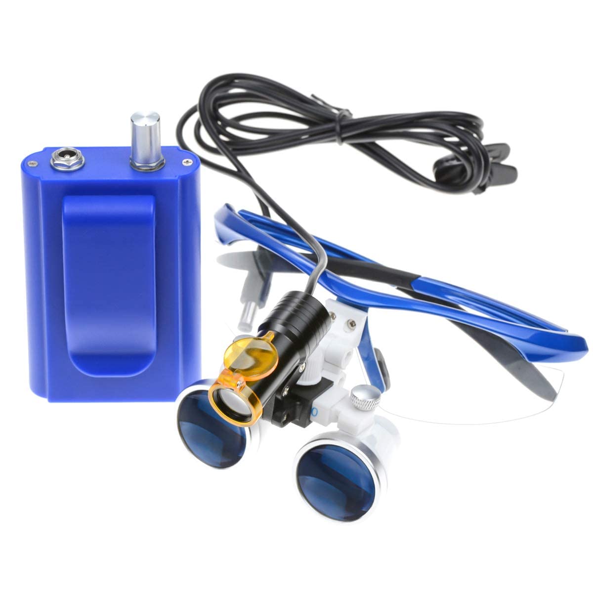 2.5X420mm Dental Loupes with 5W LED Headlight & Waist-Hanging Lamp - Blue DY-008 | Perfect for Dentists, Surgeons & Jewelers | Includes Aluminum Case & Light Filter