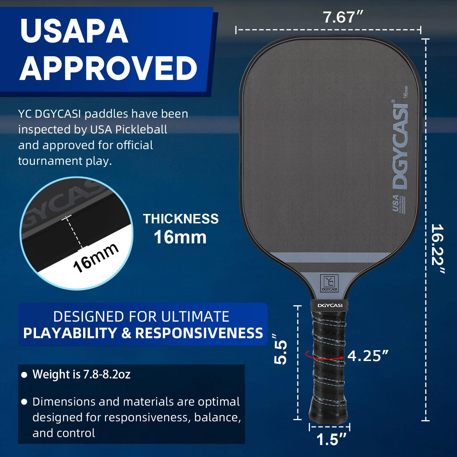 USAPA Approved T700 Carbon Fiber Pickleball Paddles - 16mm Professional Pickle Paddle with Polypropylene Honeycomb Core & Comfort Grip | Lightweight Design for Competitive Play | Includes Protective Cover Case (Black) - Perfect for Tournaments, Outdoor Games & Recreational Play