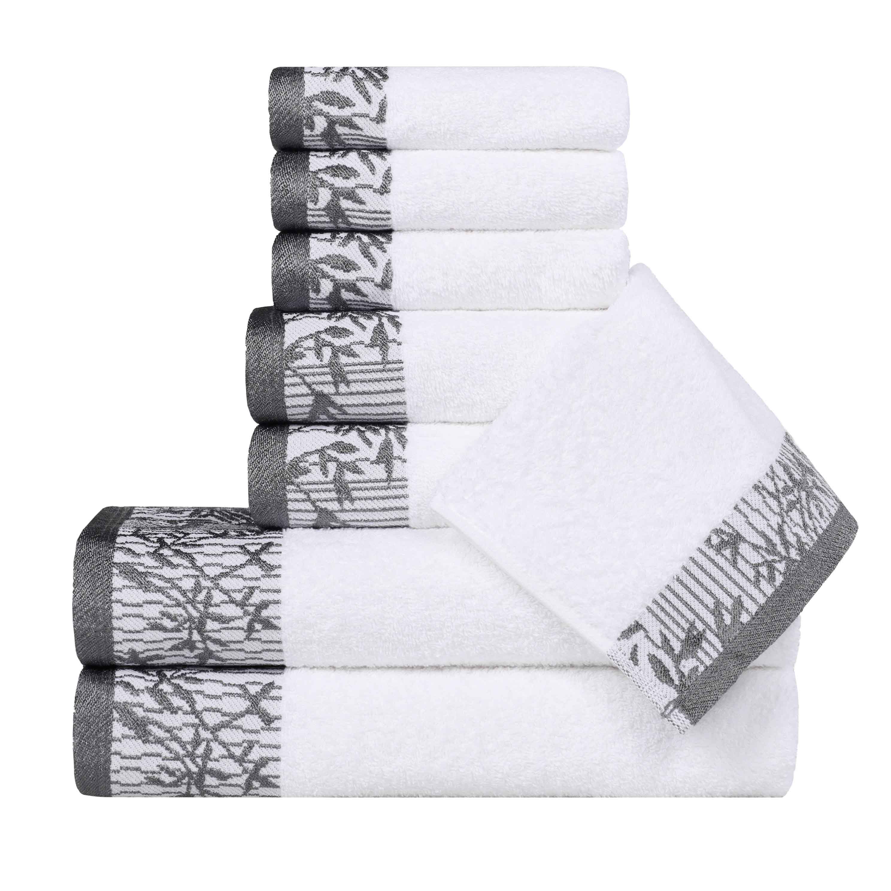 Premium Wisteria Cotton Floral Embroidered Jacquard Border 8-Piece Bath Towel Set - Soft & Absorbent for Spa, Bathroom & Guest Use