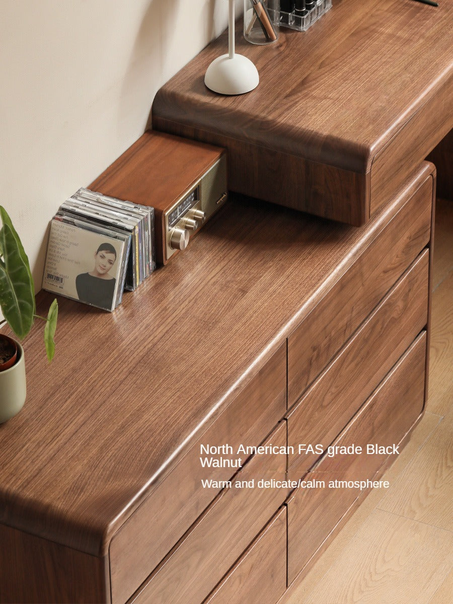 Solid Black Walnut Wood Dressing Table with Drawers - Elegant Vanity Desk for Bedroom, Makeup & Jewelry Storage