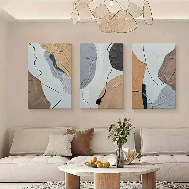 3-Piece Abstract Art Prints Set - Modern Vintage Style Framed Canvas Wall Art (50x70cm) | High Quality 100% Australian Made | Perfect for Living Room, Bedroom & Office Decor