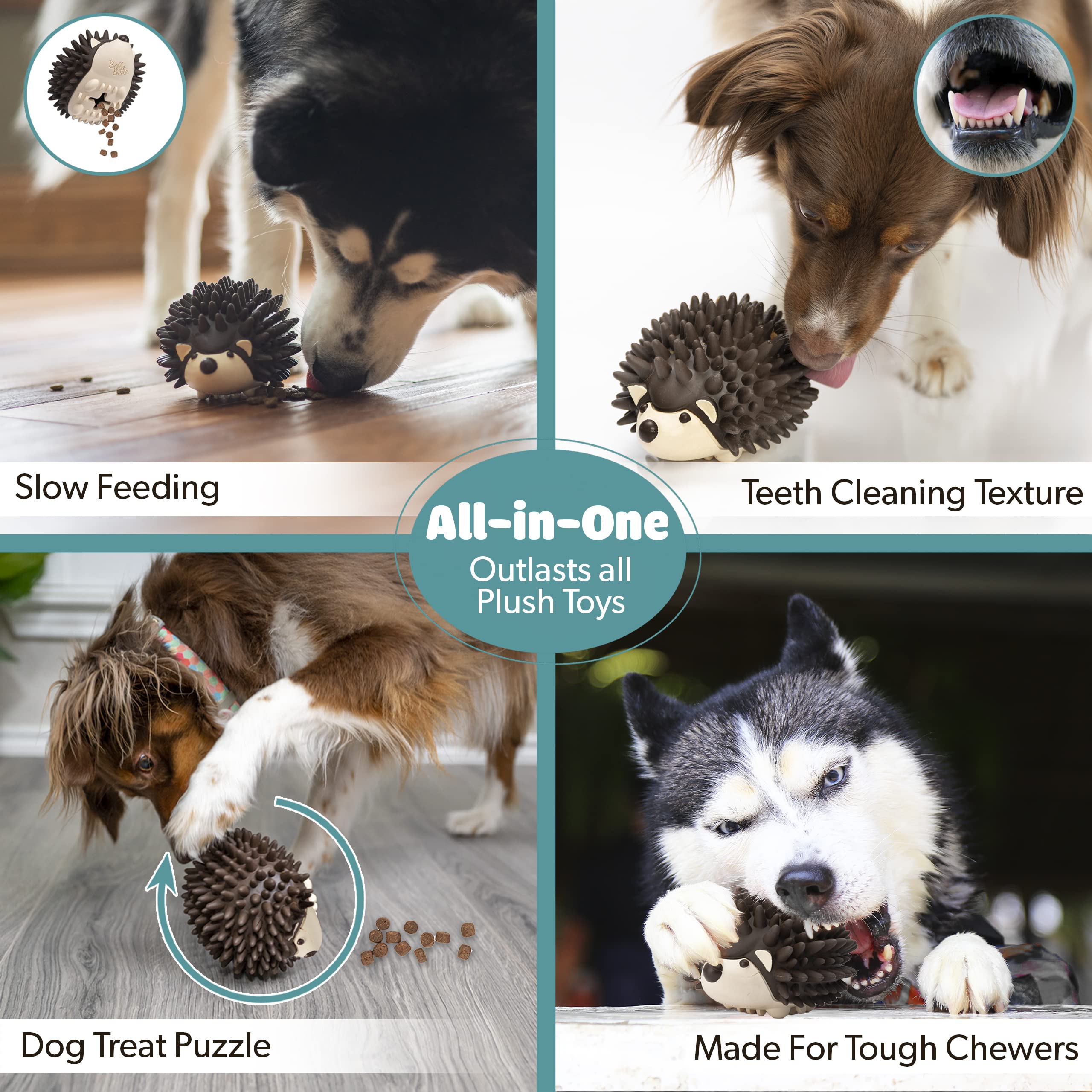 Bella Boo Pets Interactive Dog Toy for Strong Chewers - Durable Freddy The Hedgehog Treat Ball, Slow Feeder & Dental Chew Puzzle Toy for Medium & Large Breed Dogs (Pink) - Perfect for Training, Mental Stimulation & Dental Health