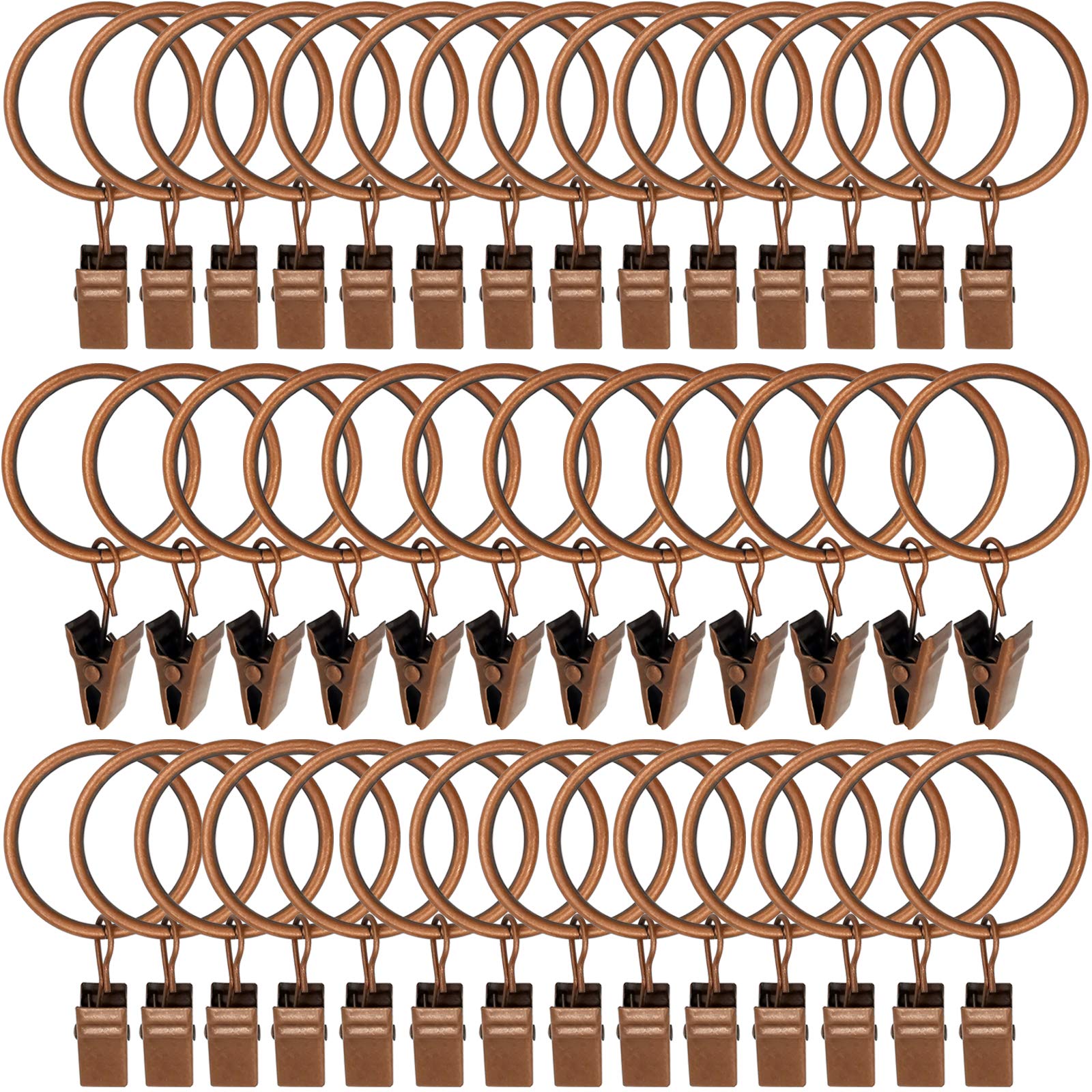 40 Pack Curtain Rings with Clips - 1.26 Inch Inner Diameter Drapery Hooks for 1 Inch Rods, Antique Copper Finish - Perfect for Hanging Sheer, Blackout & Decorative Curtains in Living Room, Bedroom & Dorm
