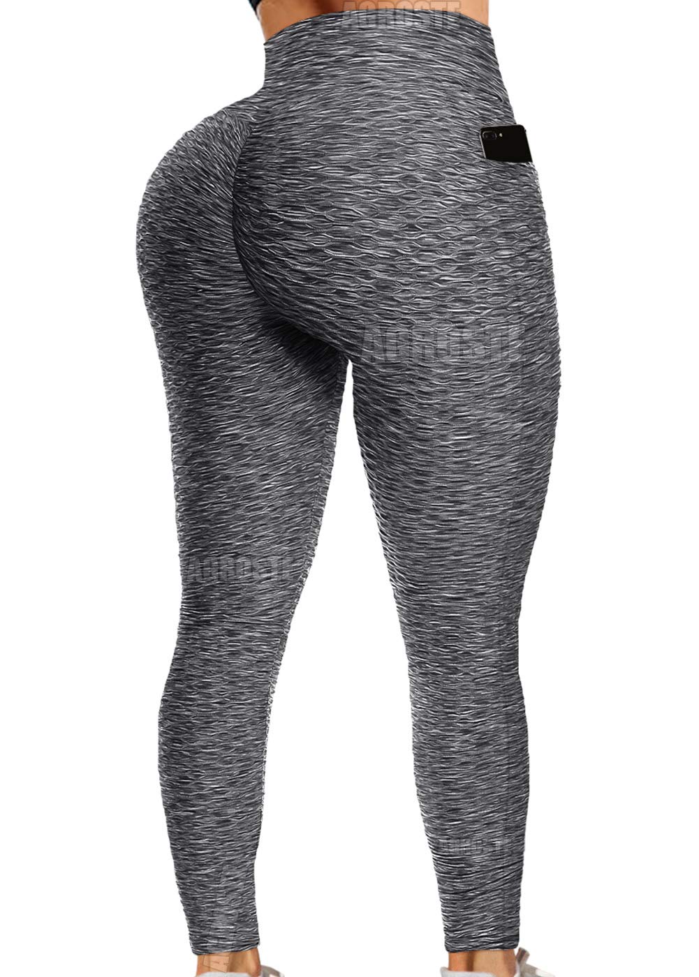 AGROSTE Women's High Waist Yoga Pants with Tummy Control - Butt Lifting Workout Leggings for Running, Gym & Lounge - Textured Booty Tights for Women