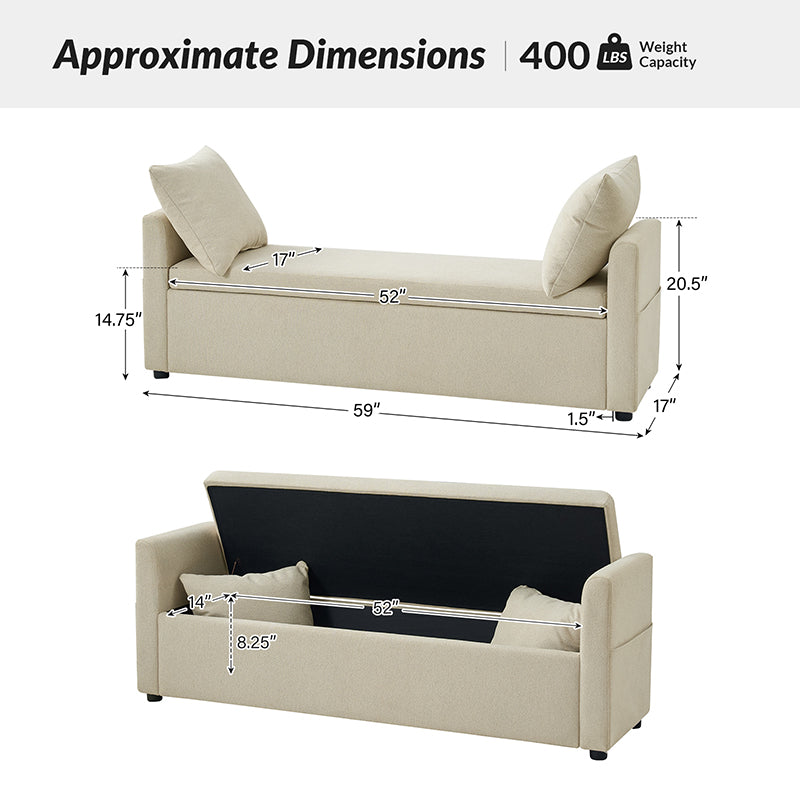 Gloria Functional Storage Bench with 2 Pillows - Entryway Seating, Shoe Storage & Living Room Decor