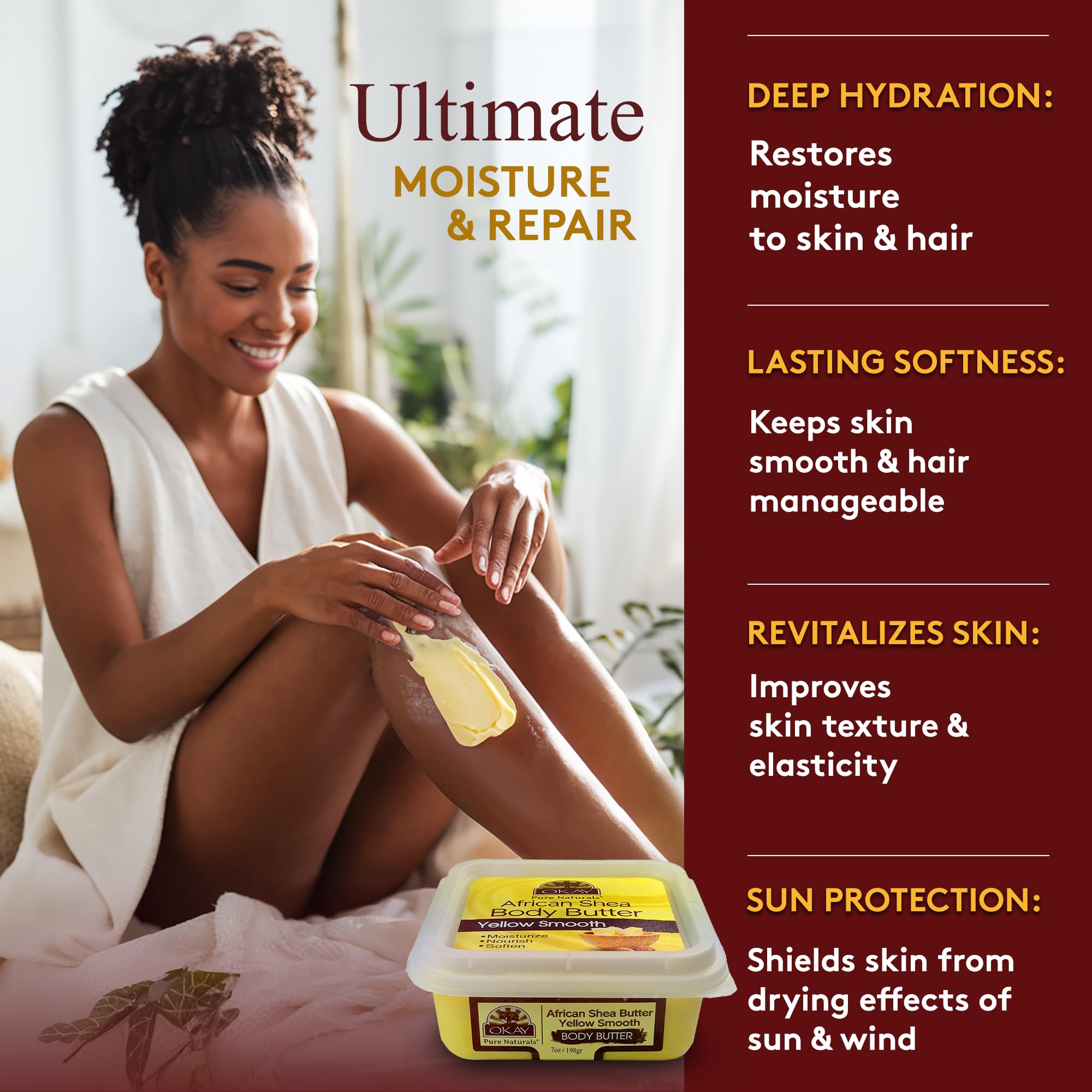 OKAY Pure Naturals 100% Natural Shea Butter - Deep Moisturizing & Nourishing for Dry Skin, 7 oz (8 oz Jar) - Ideal for Body, Hair & Face Care - Perfect for DIY Skincare & Massage