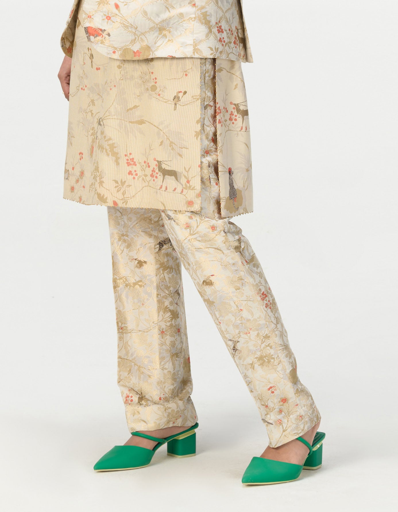 Classic Silk Brocade Trousers in Ivory - Elegant Formal Pants for Weddings, Parties & Special Occasions