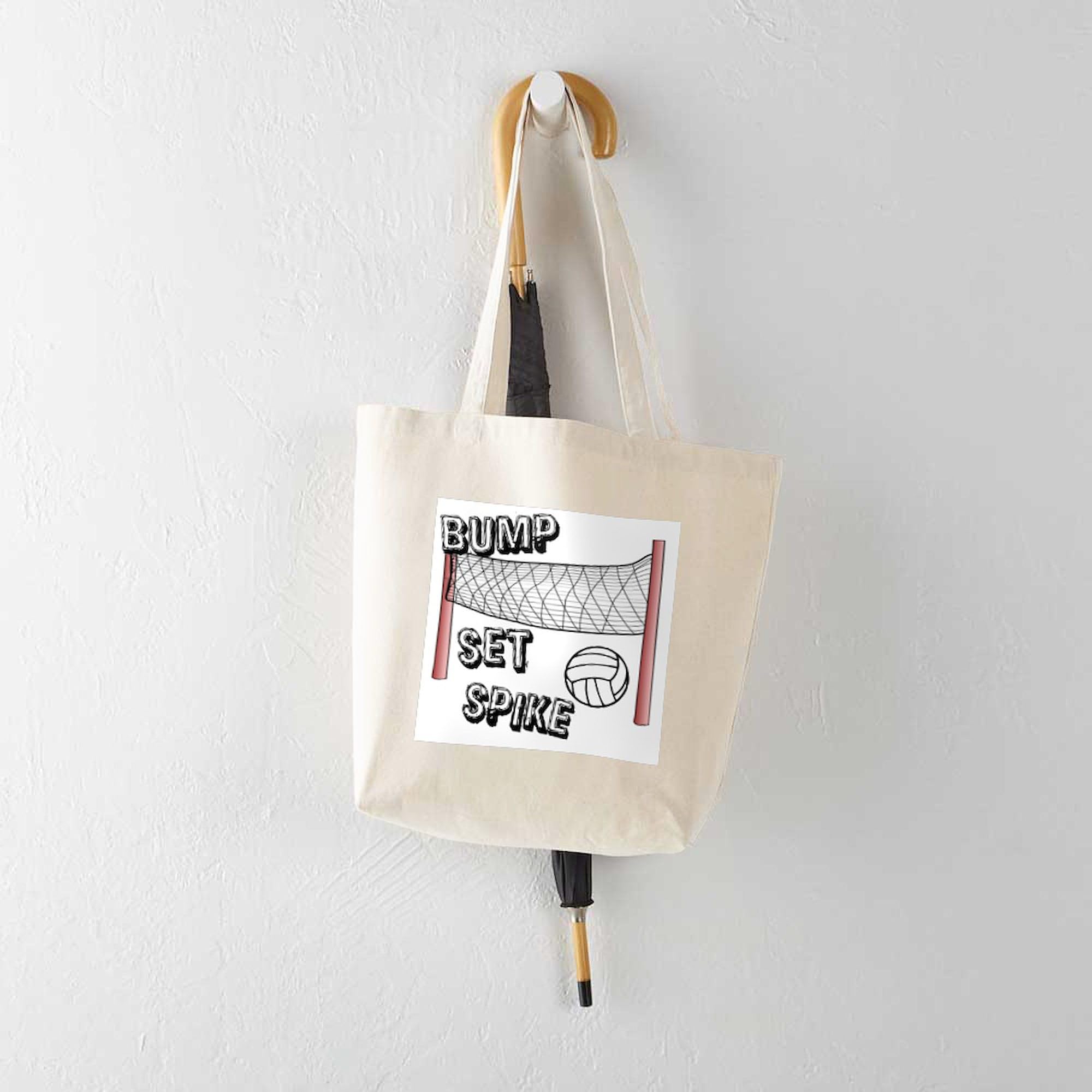 Bump Set Spike Tote Bag - Natural Canvas Reusable Shopping Bag for Volleyball Players & Fans | Perfect for Gym, Beach & Groceries