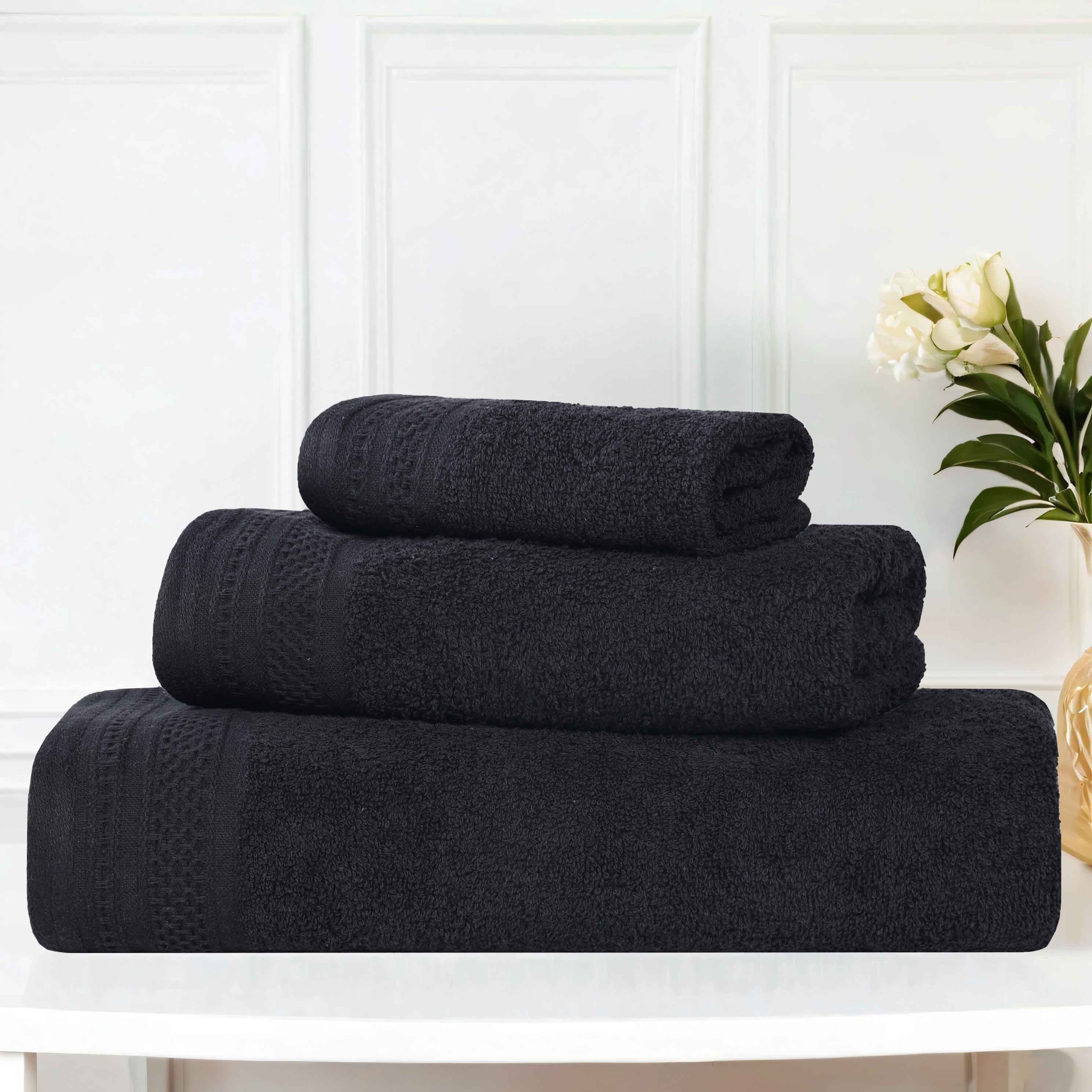 Premium Honeycomb Textured Waffle Border Cotton 3-Piece Bath Towel Set - Soft & Absorbent for Spa, Bathroom & Guest Use