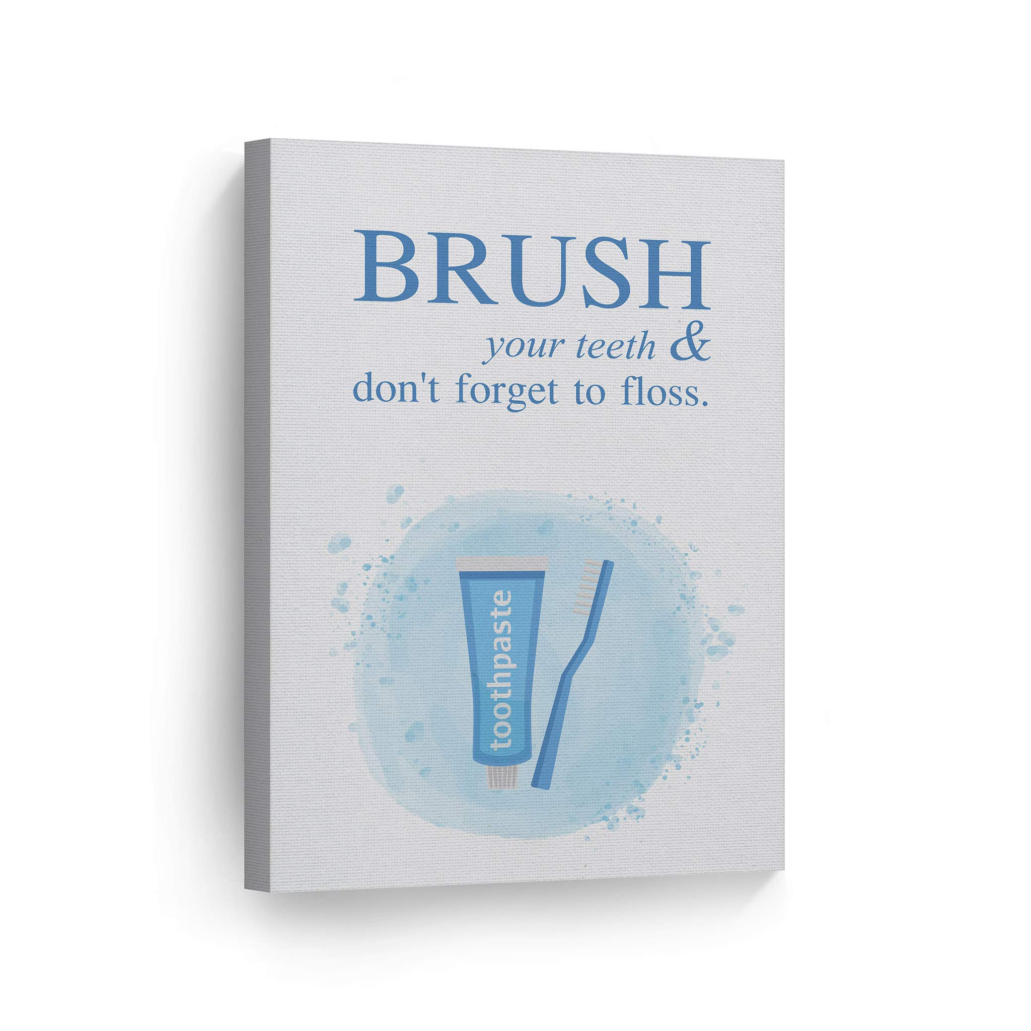 Smile Art Design 'Brush Your Teeth & Don't Forget to Floss' Funny Bathroom Canvas Print - 40x30 Inch Ready to Hang Wall Decor for Kids Bathroom, Nursery & Home - Made in USA | Perfect for Dental Hygiene Reminder & Bathroom Wall Art