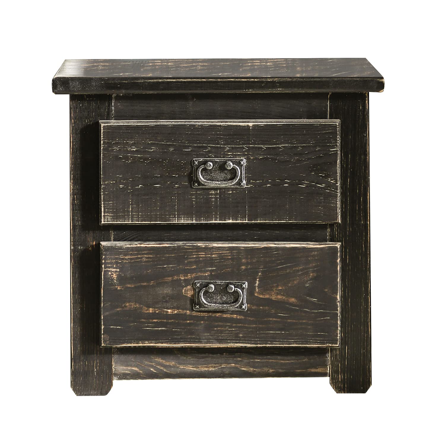Benjara 2-Drawer Wooden Nightstand with Bail Pulls - Black Modern Bedside Table for Bedroom, Living Room, and Office Storage