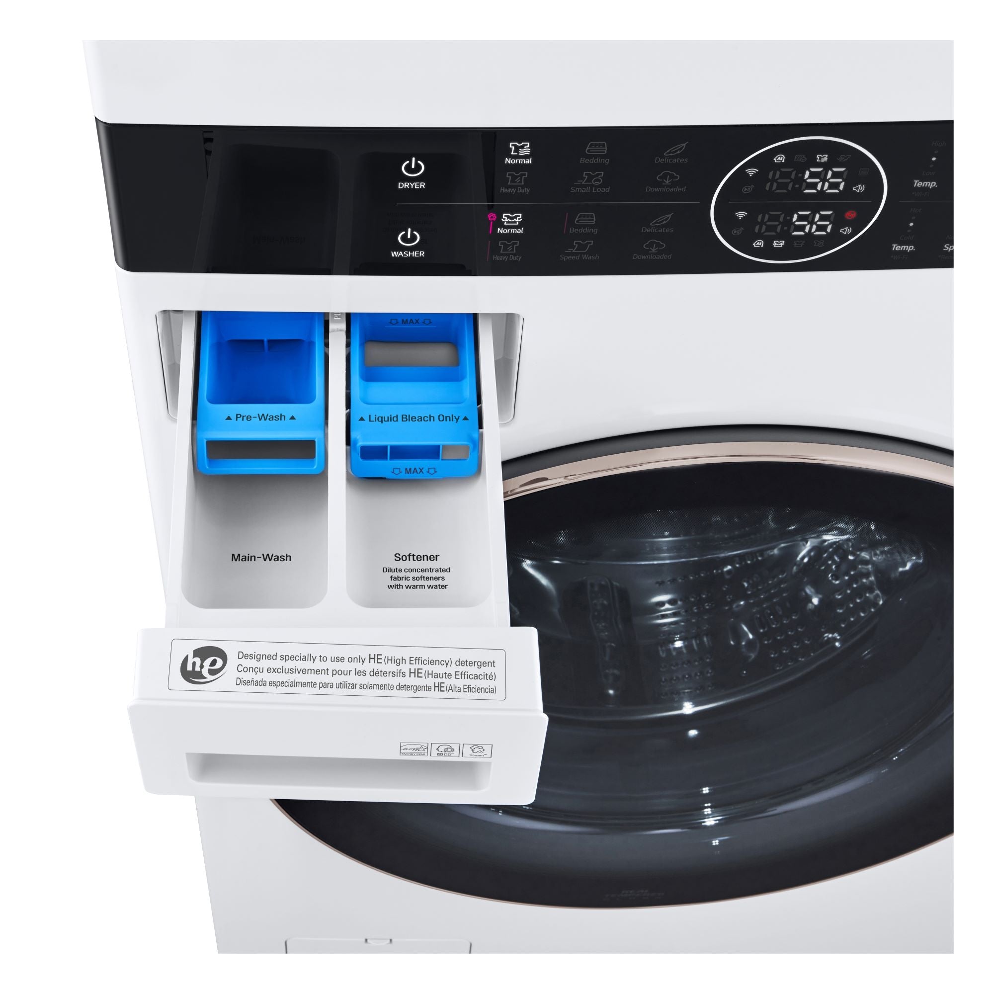 LG WKE100HWA WashTower™ 5.2 Cu.Ft Steam Front Load Washer & 7.4 Cu.Ft Electric Dryer Combo with Center Control - Perfect for Large Families & Modern Laundry Rooms