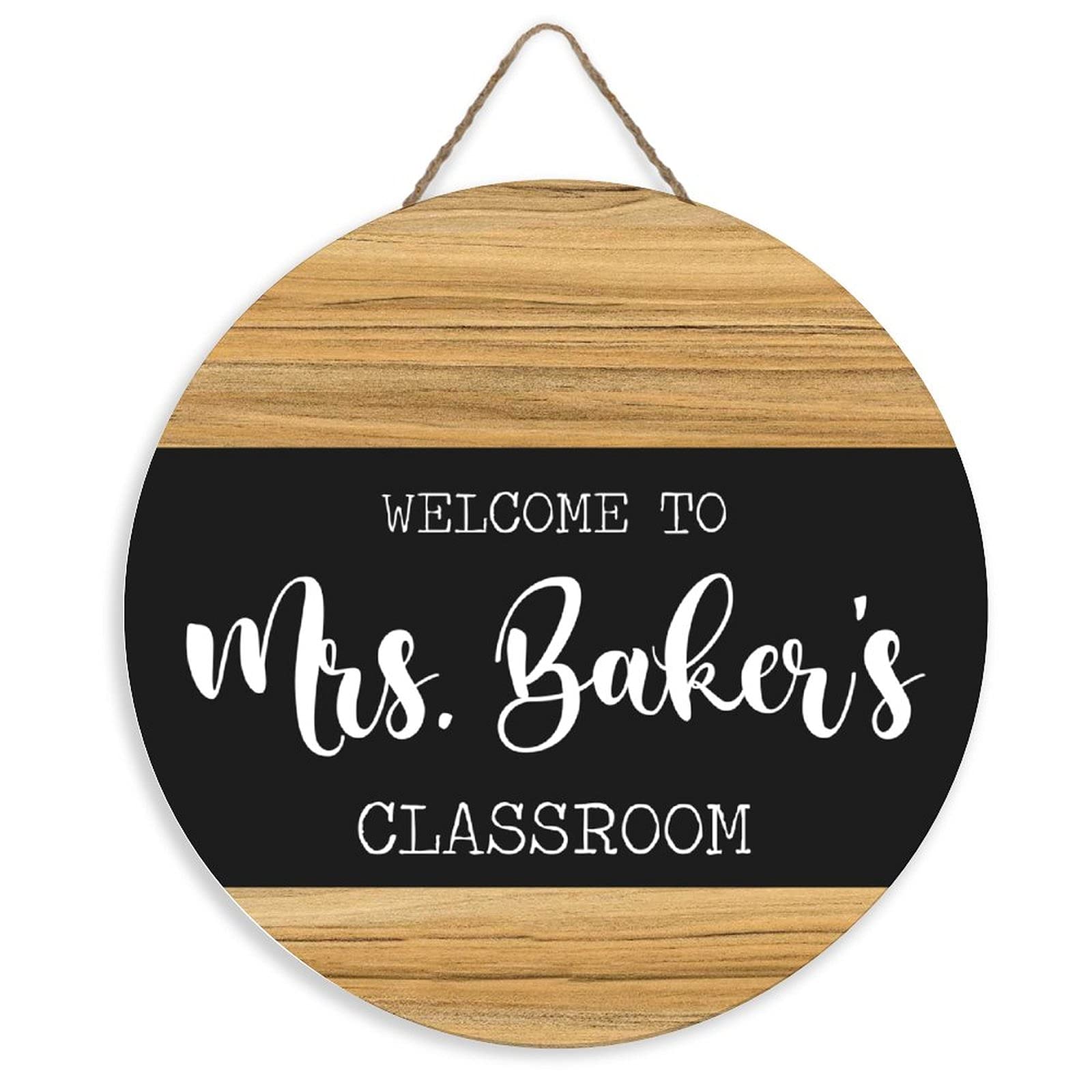 Personalized Wooden Teacher Name Sign - Custom Circle Classroom Door Hanger 12x12 Inch - New Teacher Gift, Back to School Present, Welcome Sign for Front Door Decor - Perfect for Classroom Decorations, Teacher Appreciation Gifts & First Day of School