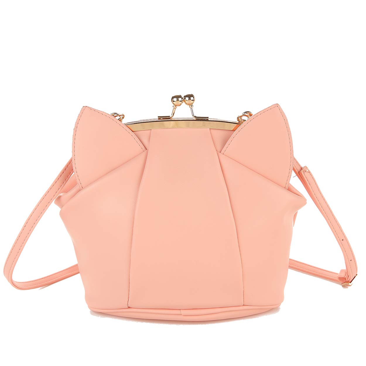 JHVYF Women's Cute Cat Ear Crossbody Bag - PU Leather Small Shoulder Purse with Kiss Lock in Pink | Kawaii Casual Purse for Girls | Perfect for School, Shopping & Daily Use