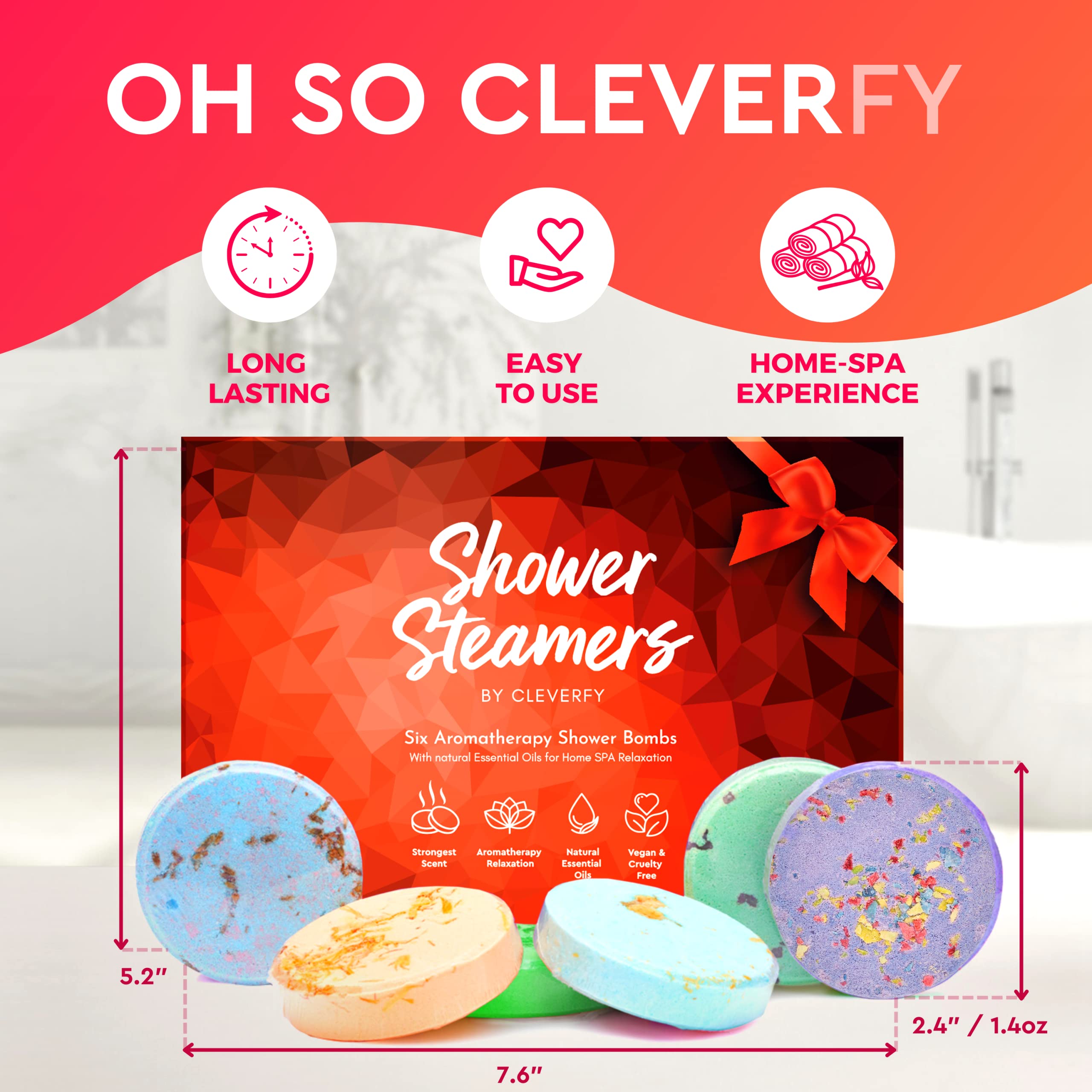 Cleverfy Aromatherapy Shower Steamers - 6 Pack Relaxing Shower Bombs with Essential Oils for Stress Relief & Spa Experience | Perfect for Self-Care, Gift Giving & Bathroom Relaxation