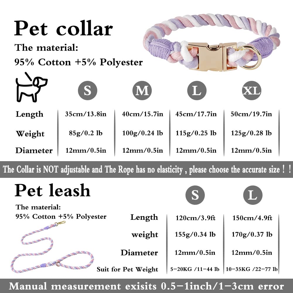 Custom Engraved Personalized Dog Collar & Leash Set - Soft Braided Cotton Rope Collar with Pet Name/Number - Adjustable for Small, Medium & Large Dogs (Unicorn Design) - Perfect for Daily Walks, Training & Gifts