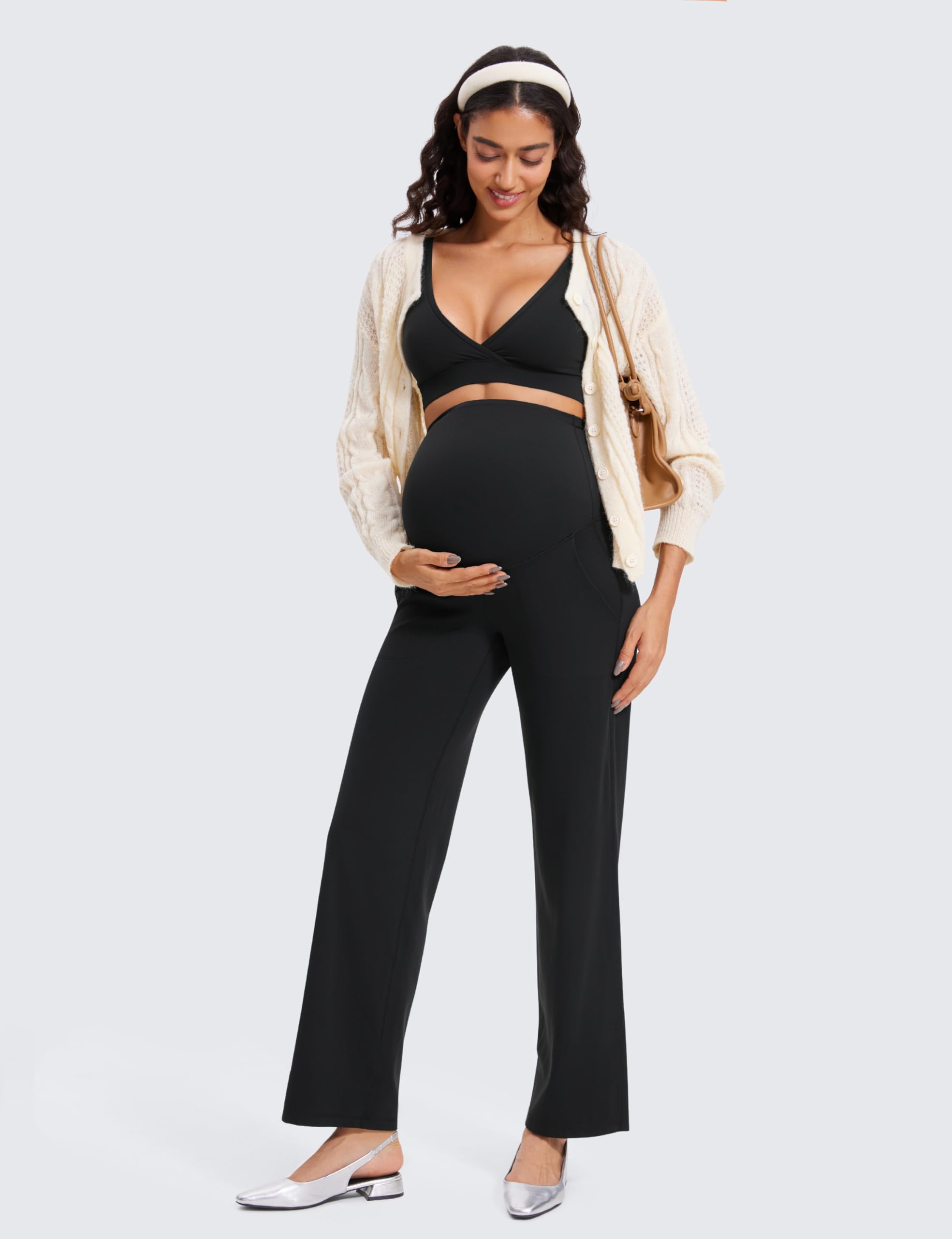 CRZ YOGA Women's Butterluxe Maternity Wide Leg Yoga Pants with Pockets - 31.5