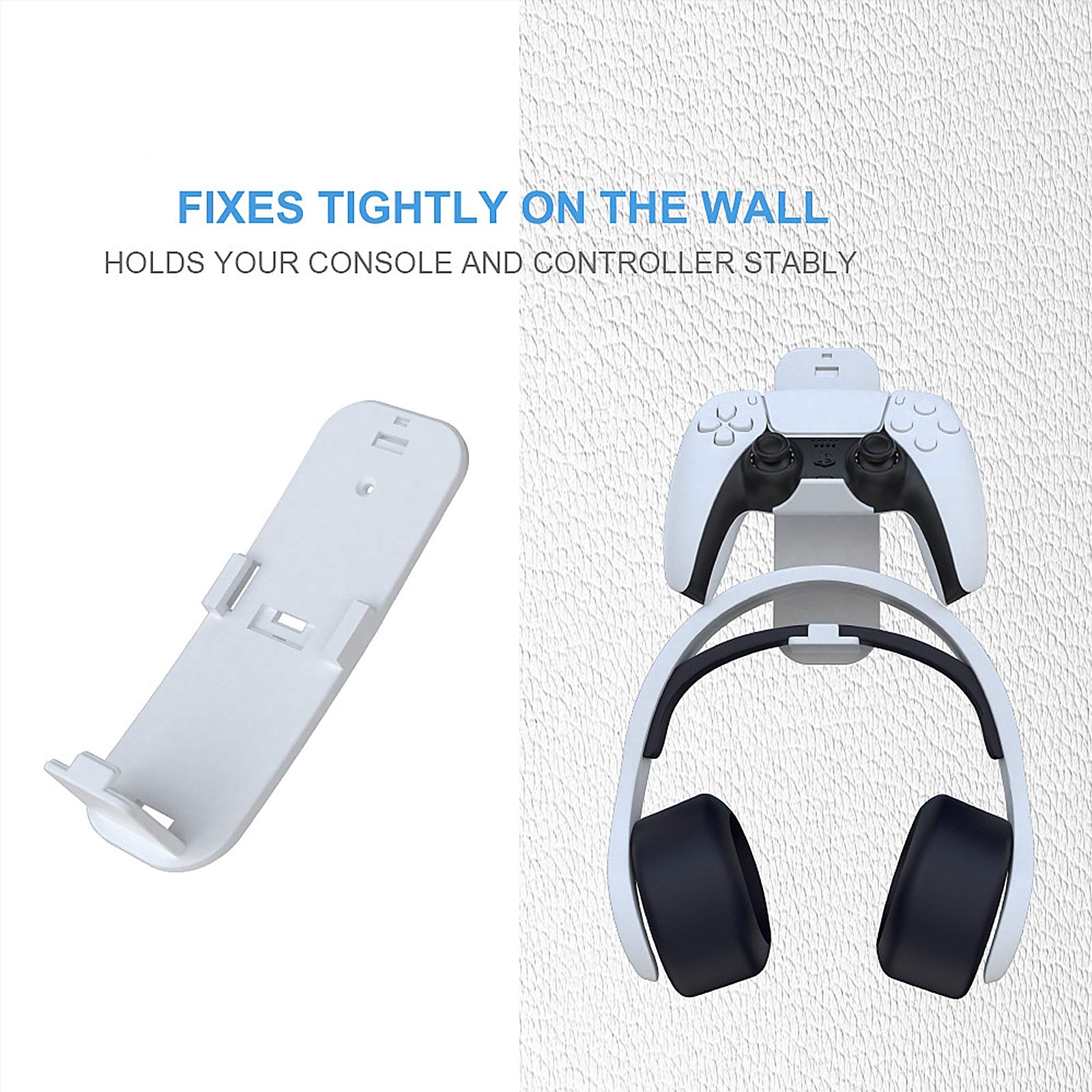 ECHZOVE PS5 & Xbox Controller and Headset Wall Mount - Dual Headphone & Gamepad Holder for Playstation 5, Xbox Series X/S - Space Saving Organizer for Gaming Setup (White) - Perfect for Bedroom, Game Room & Office Organization