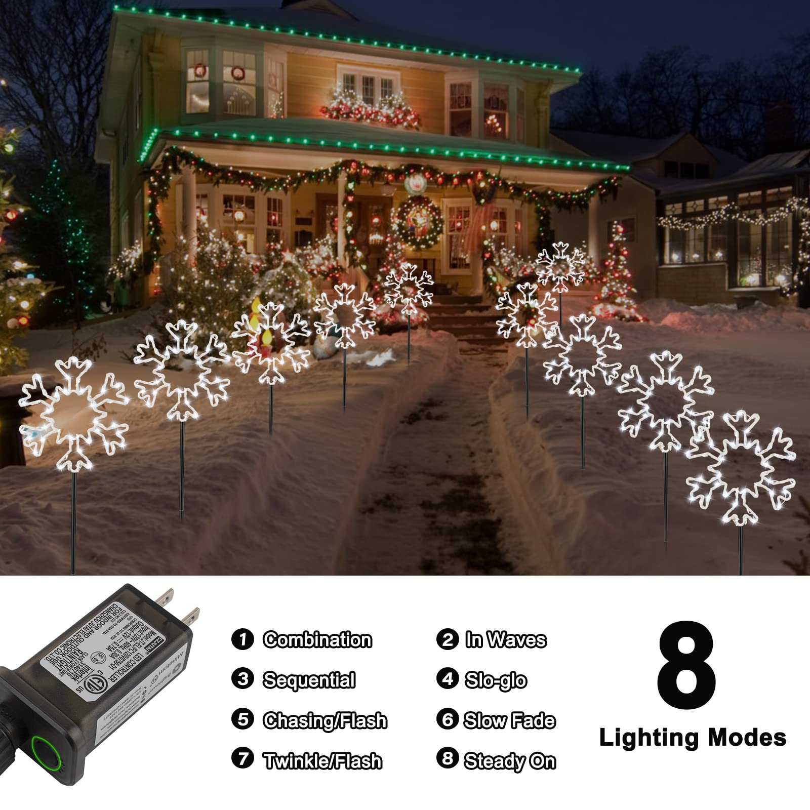 10 Large Snowflake Christmas Pathway Lights Outdoor Decorations - Weatherproof Yard Stake Lights for Patio, Driveway, Sidewalk & Walkway | Perfect for Holiday Decor, Winter Weddings & Festive Outdoor Lighting