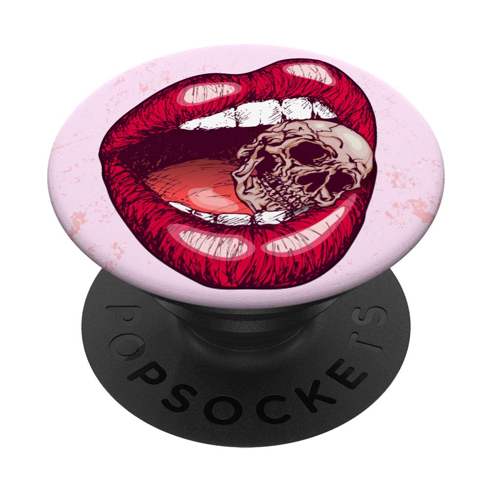 Punk Red Lips Biting Skull PopSockets PopGrip - Swappable Phone Grip for iPhone & Android | Gothic Phone Accessory for Girls, Teens & Women | Perfect for Concerts, Parties & Alternative Fashion