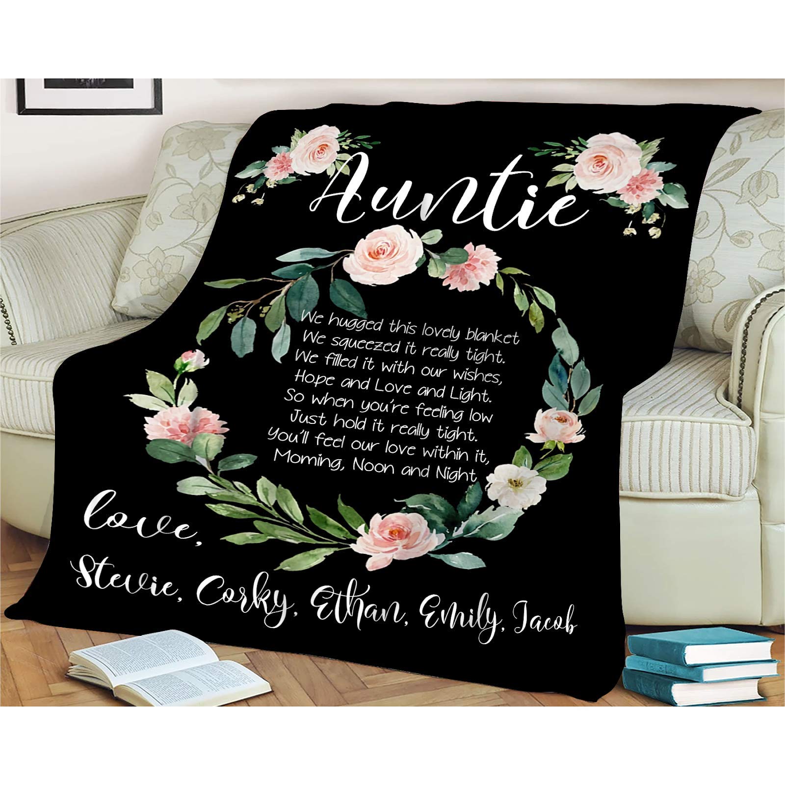 GreatLife Personalized Minky Blanket - Custom Auntie Blanket, We Hugged Throw for Grandma, Nana Blanket & Mothers Gift | Soft Plush Fleece Blanket for Women, Birthday Present, Christmas Gift for Her | Cozy Home Decor, Nursing Comfort, Couch Snuggling