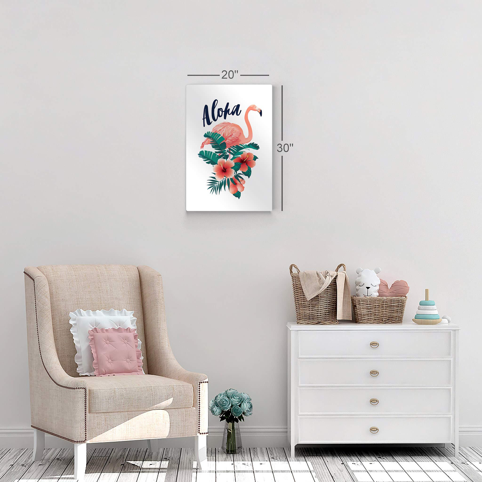 Aloha Flamingo Metal Wall Art Print - 40x30 Inch Tropical Nursery Decor, Kids Room Decor with White Background - Durable USA-Made Metal Print for Baby Room, Bedroom & Beach House Decor
