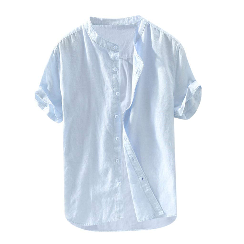 Retro Button-Down Cotton Blend Men's Shirt - Loose Fit Short Sleeve Casual Top for Summer Fashion | Perfect for Beach Outings, Date Nights & Weekend Wear