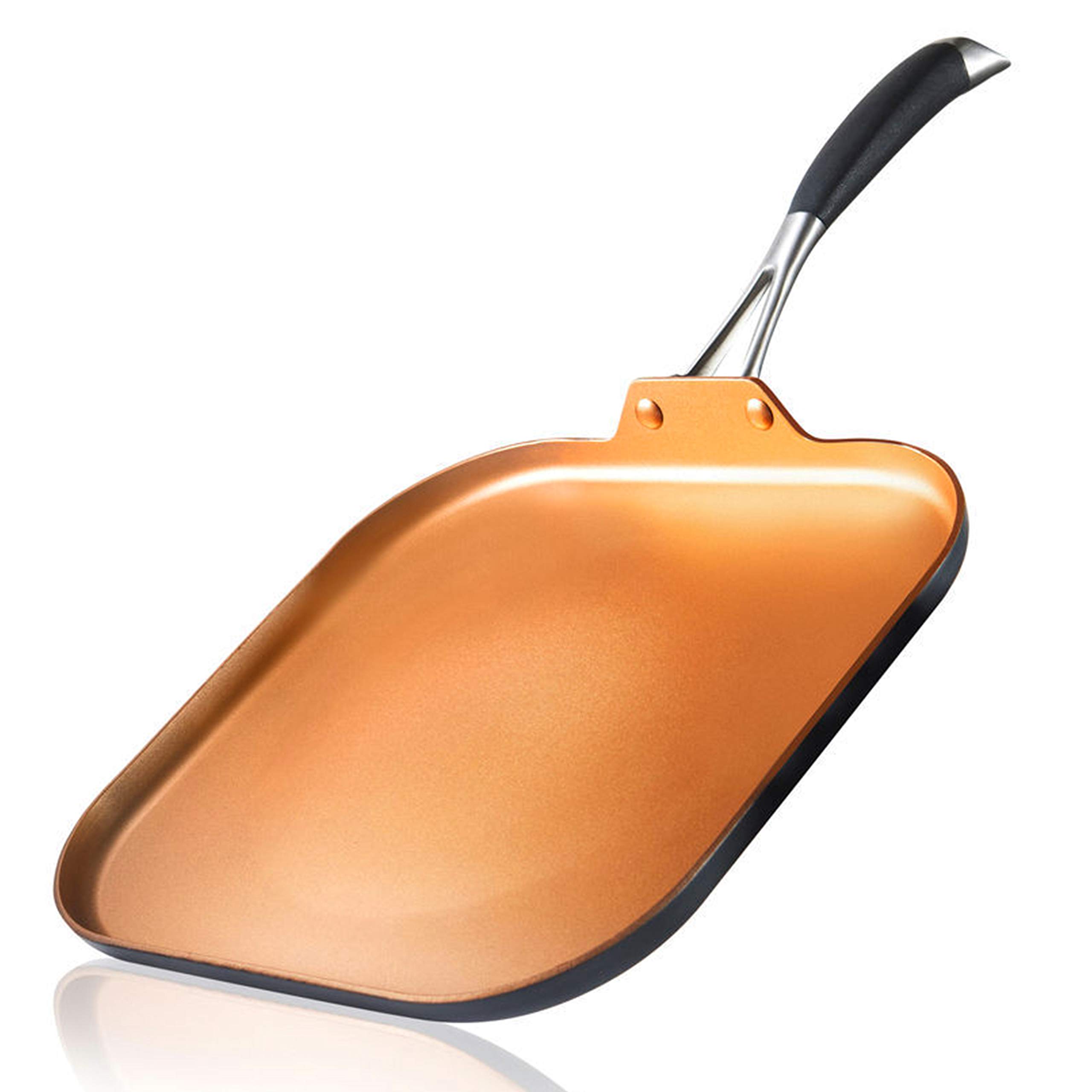 NutriChef Hard Anodized Nonstick Griddle Pan - PFOA/PFOS Free, 3-Layer Copper Coating, Heat Resistant Lacquer, Ergonomic Silicone Handle - Perfect for Pancakes, Eggs & Grilling Breakfast, Lunch & Dinner