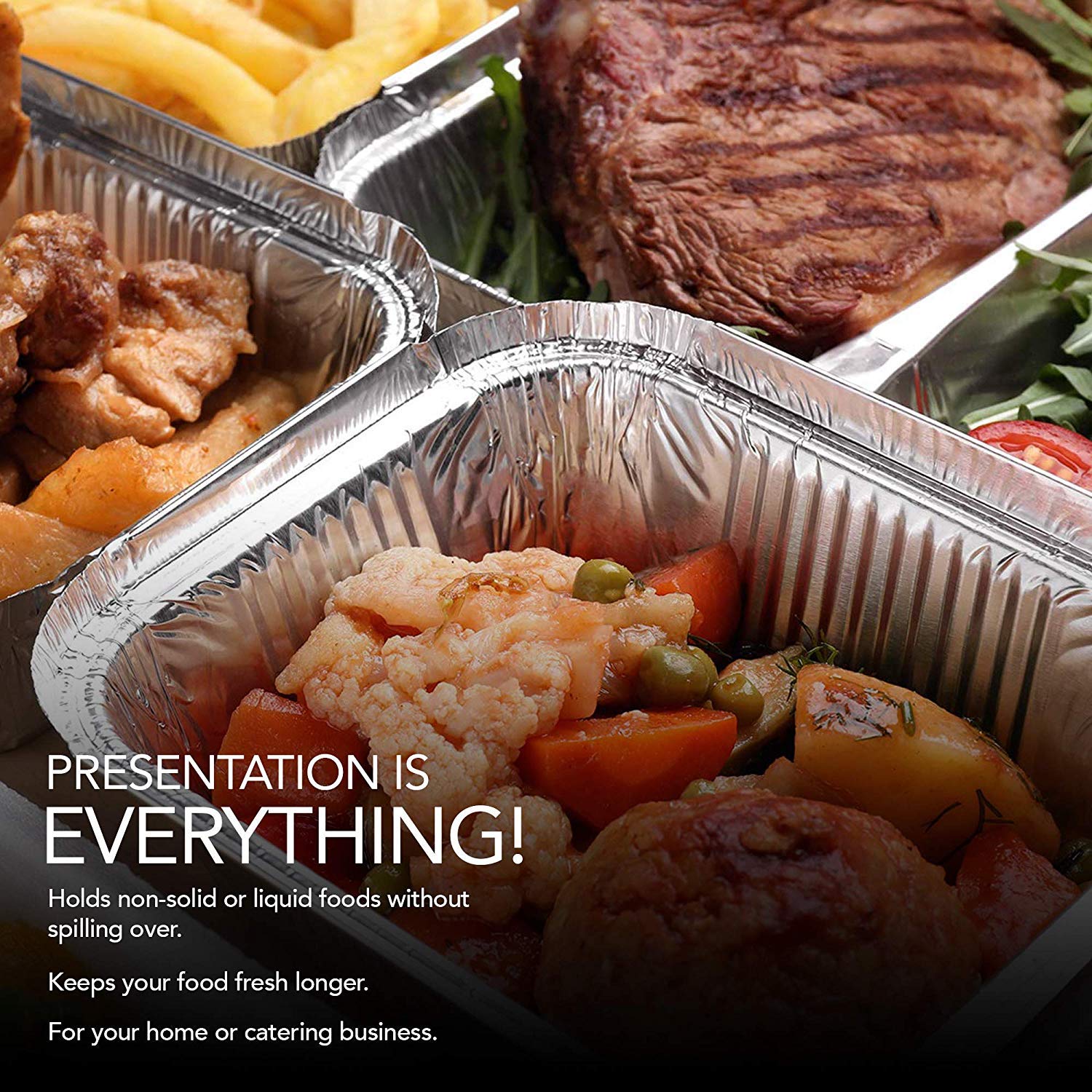 50-Pack Small Aluminum Takeout Containers with Cardboard Lids - 1 lb Disposable Oblong Foil Pans for Cooking, Baking, Meal Prep & Food Storage - Perfect for Parties, Picnics & Leftovers