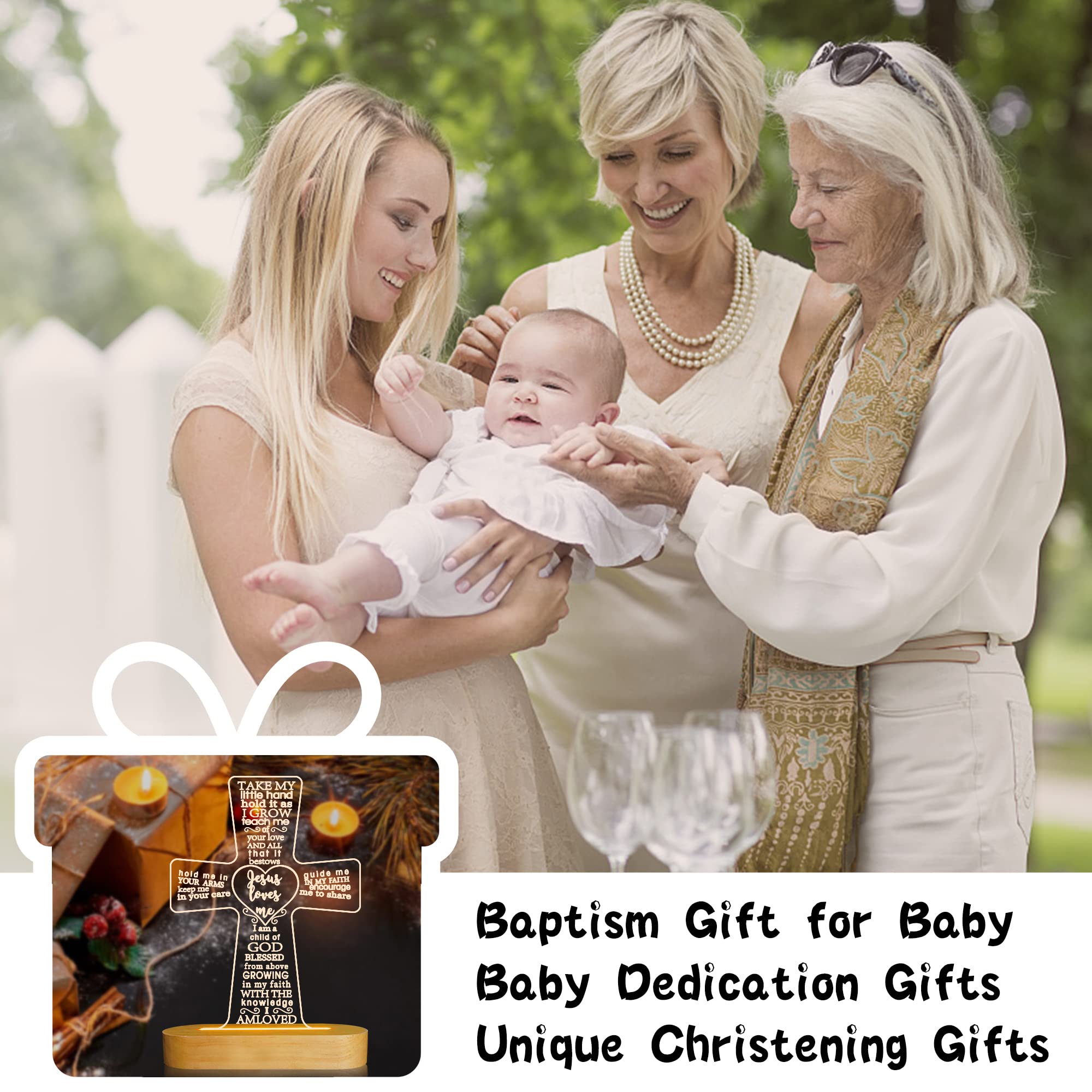 Lampeez Baptism Gift - Wooden Cross Night Light for Kids, USB-Powered Illusion Lamp for Bedroom Decor, Christening & Dedication Gift for Boys & Girls | Perfect for Nursery, Kids' Room & Holiday Decorations