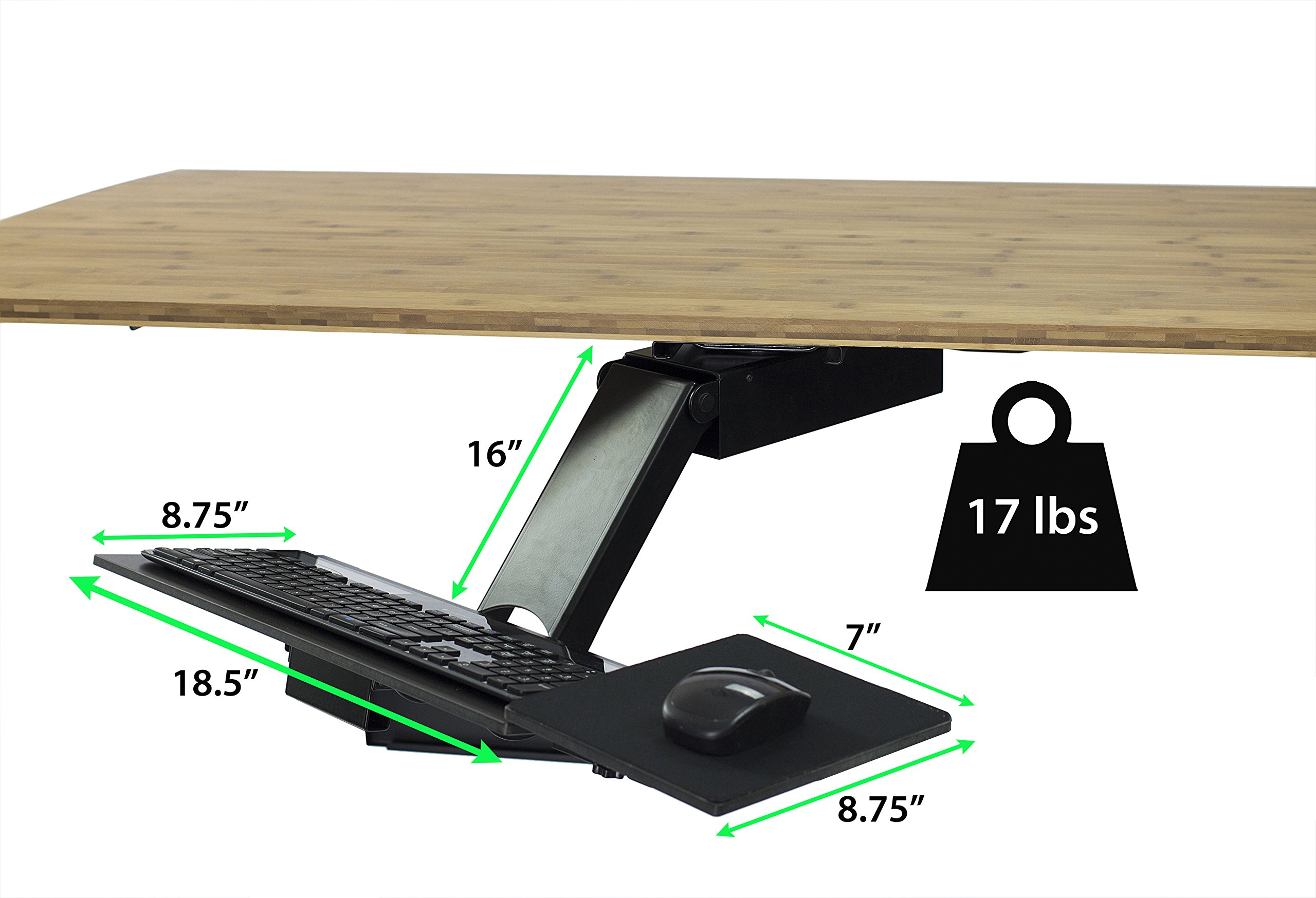 KT2-b Adjustable Under Desk Keyboard Tray - Ergonomic Sit to Stand Workstation with Negative Tilt & Angle Adjustment - Perfect for Home Office, Standing Desks & Computer Workstations