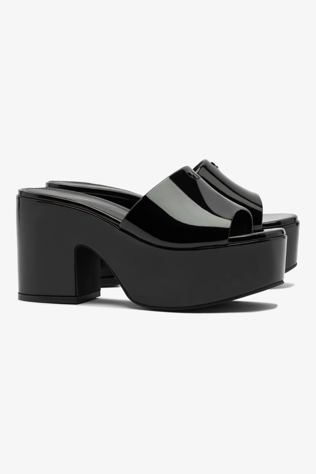 Black Patent Leather Miso Platform Mule Shoes for Women - Comfortable High Heel Dress Sandals for Party, Wedding & Evening Outfits