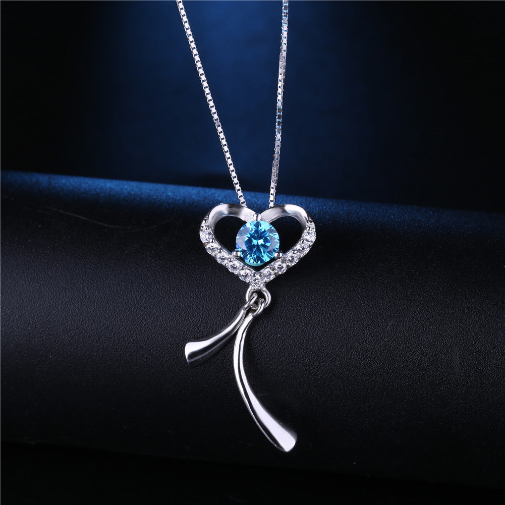 MABELLA 925 Sterling Silver AAA 0.5CT CZ Simulated Blue Topaz Heart Pendant Necklace for Women - Elegant Gift for Valentine's Day, Anniversary, Birthday & Special Occasions
