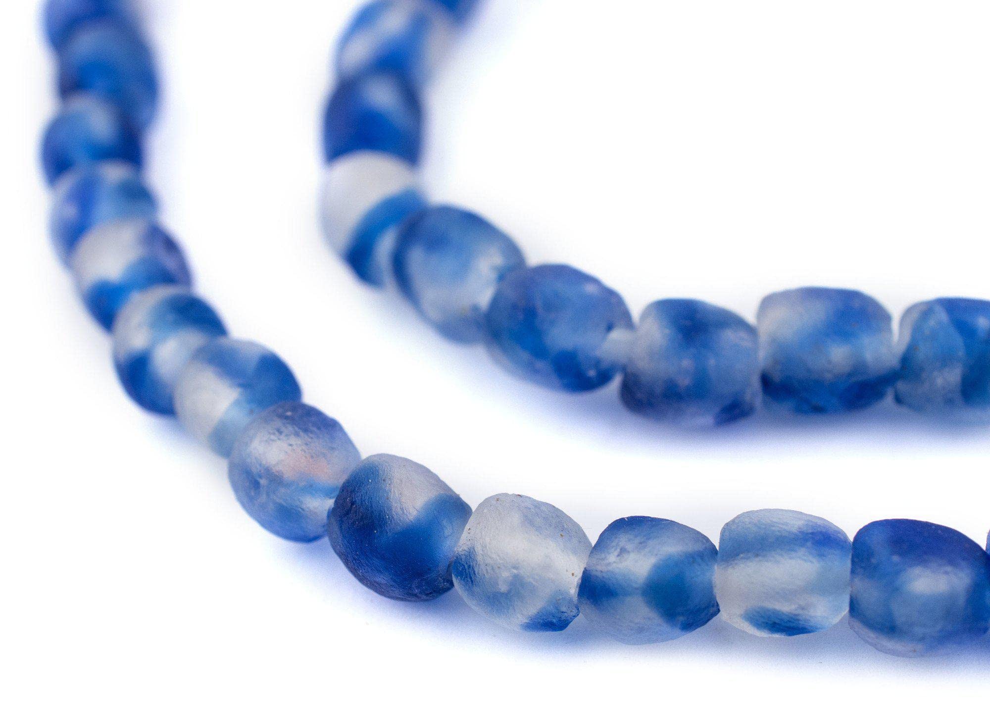Handmade Ghana Recycled Glass Beads - Cobalt Blue Swirl 7mm Strand (70 Beads) for Jewelry Making, DIY Crafts & Home Decor | Perfect for Necklaces, Bracelets & Boho Decorations