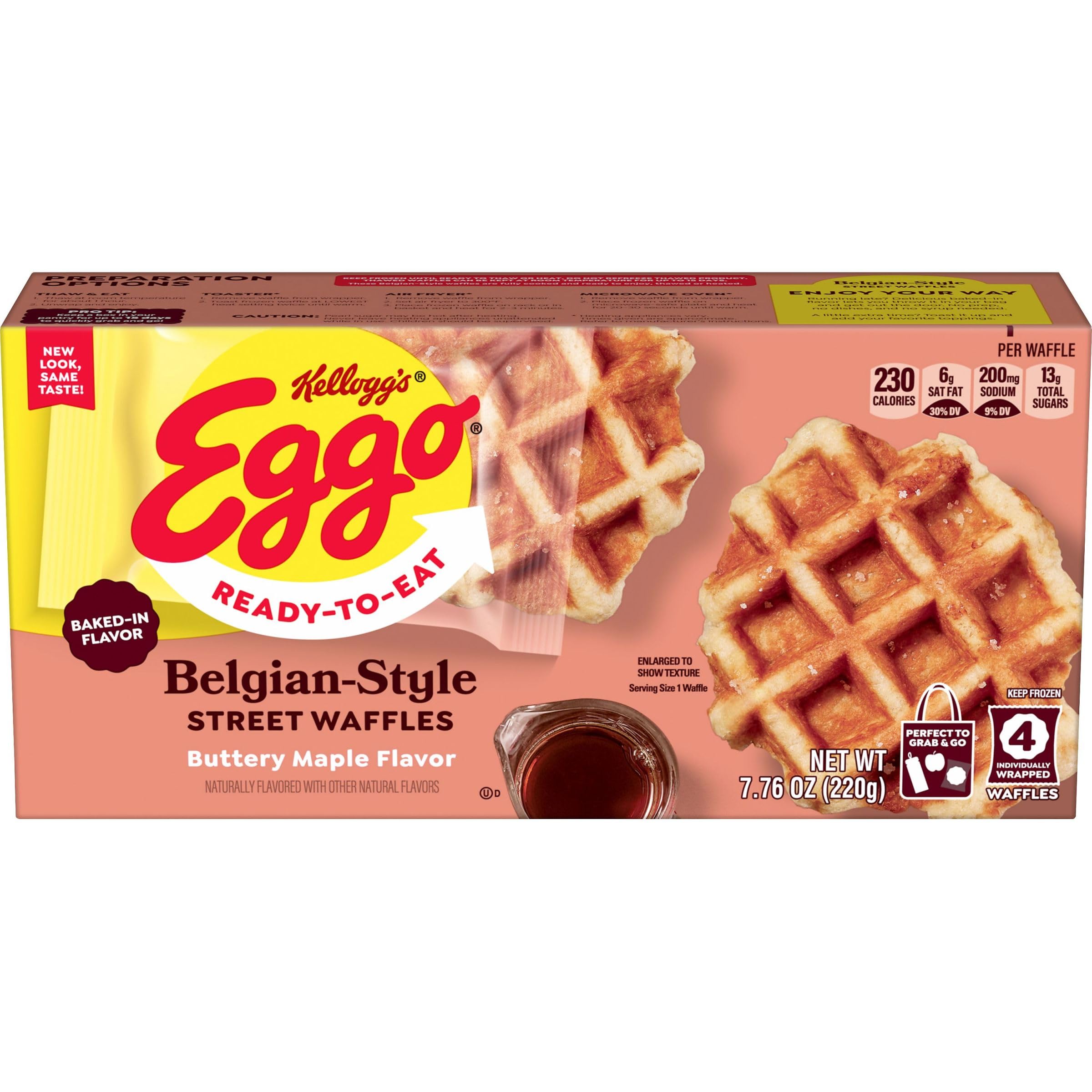 Eggo Frozen Belgian-Style Waffles - Buttery Maple Flavor, 7.76oz Box (4 Waffles) - Quick Breakfast, Kids Snacks & On-the-Go Meals - Perfect for Busy Mornings, School Lunches and Afternoon Treats