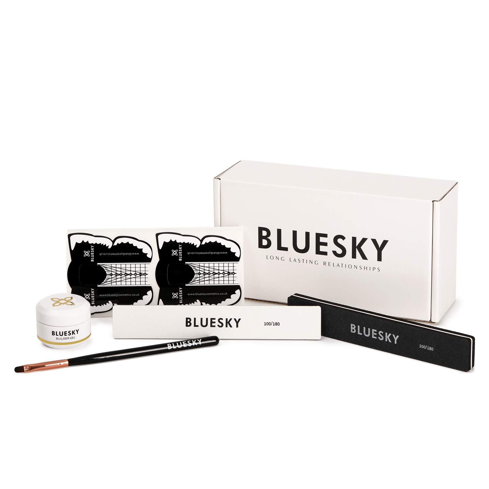 Bluesky Builder Gel Nail Kit - 15ml Clear Builder Gel with 50 Nail Form Stickers, Nail File & Buffer, Extension Brush - Perfect for Beginners | DIY Nail Extensions at Home, Salon Quality Manicure