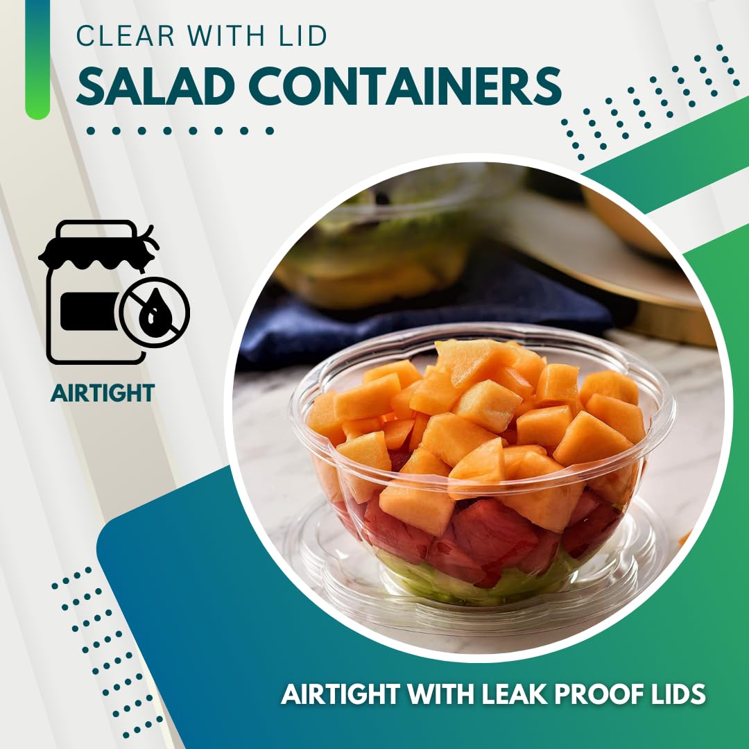 Eco-Friendly 18 oz Disposable Salad Bowls with Lids - BPA-Free Meal Prep Containers, Lunch Boxes & Takeout Bowls (Pack of 25) - Perfect for Office Lunches, Picnics, Catering & Food Delivery Services