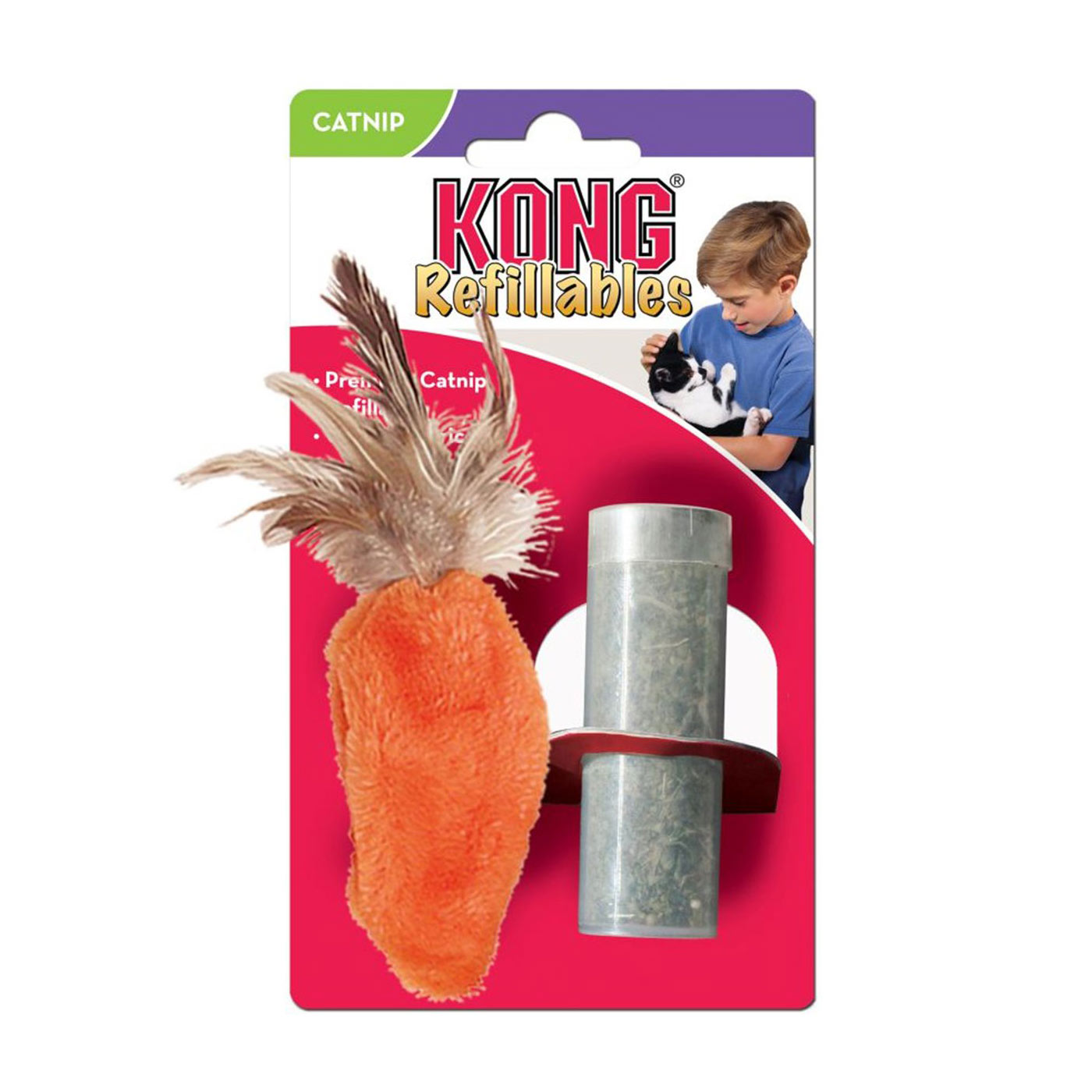 KONG Refillable Catnip Carrot Toy for Cats - Durable Interactive Play for Indoor Kittens & Stress Relief