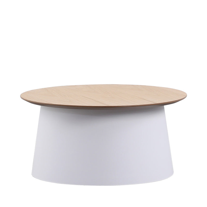ZEEBA Modern White & Natural Wood Coffee Table - 69cm Round Living Room Center Table for Small Spaces, Home Decor & Stylish Furniture