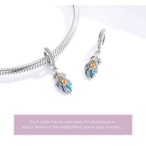 Yashuo Angel Feathers Heart Charm - Genuine 925 Sterling Silver Dangle Love Wing Pendant for Women's Bracelet - Perfect for Valentine's Day Gifts, Anniversary Presents & Everyday Jewelry