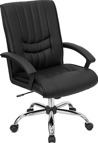 FLASH Hansel Mid Back Black LeatherSoft Swivel Manager's Office Chair with Arms - Ergonomic Executive Desk Chair for Home Office, Conference Room & Workspace