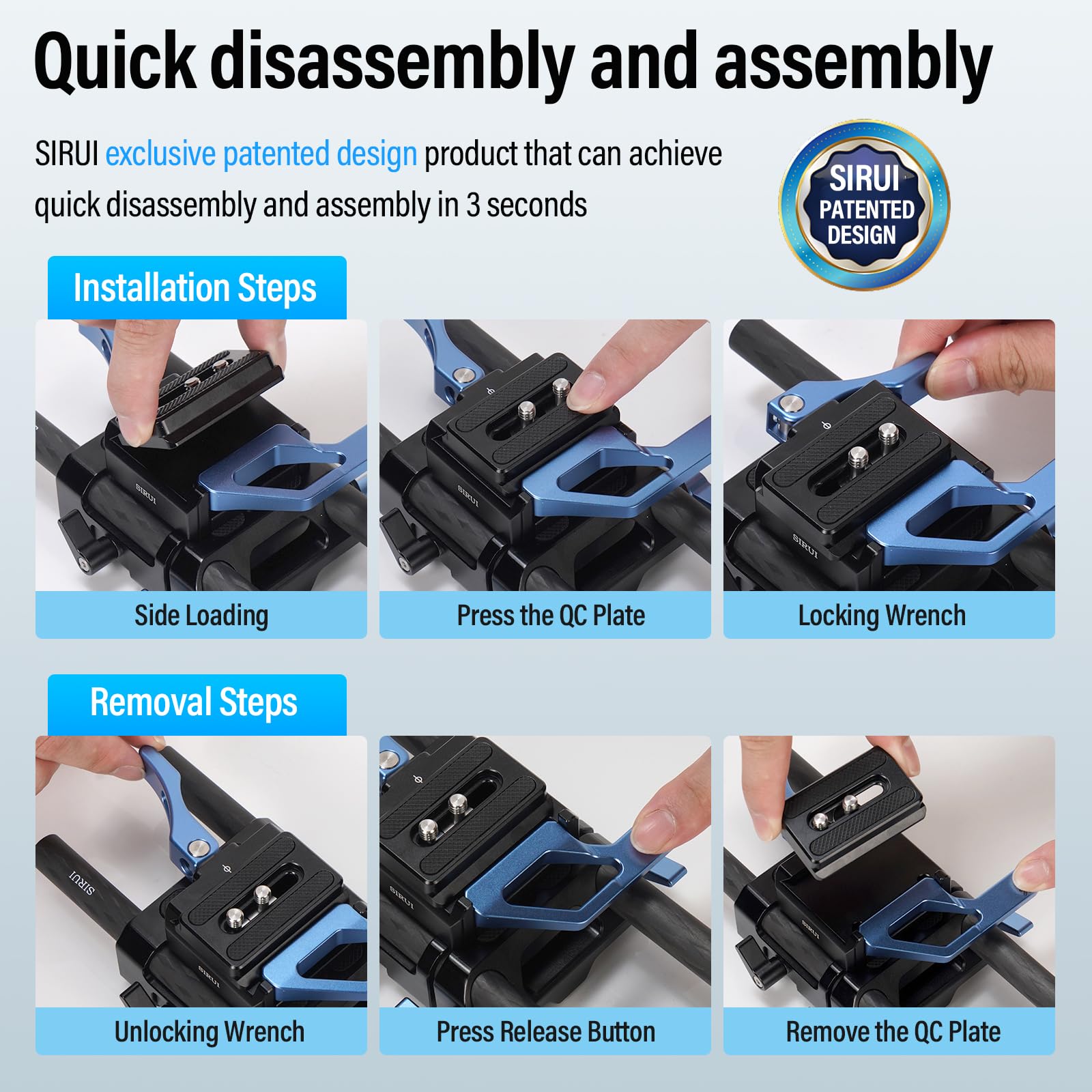 SIRUI Universal 15mm Camera Rod Rail Baseplate with Dual Carbon Fiber Rods - Y-Shaped Lens Bracket, Quick Release Plate & Clamp Set - Compatible with Tripods, Shoulder Rigs, DSLR & Mirrorless Cameras - Perfect for Videography, Photography & Film Production