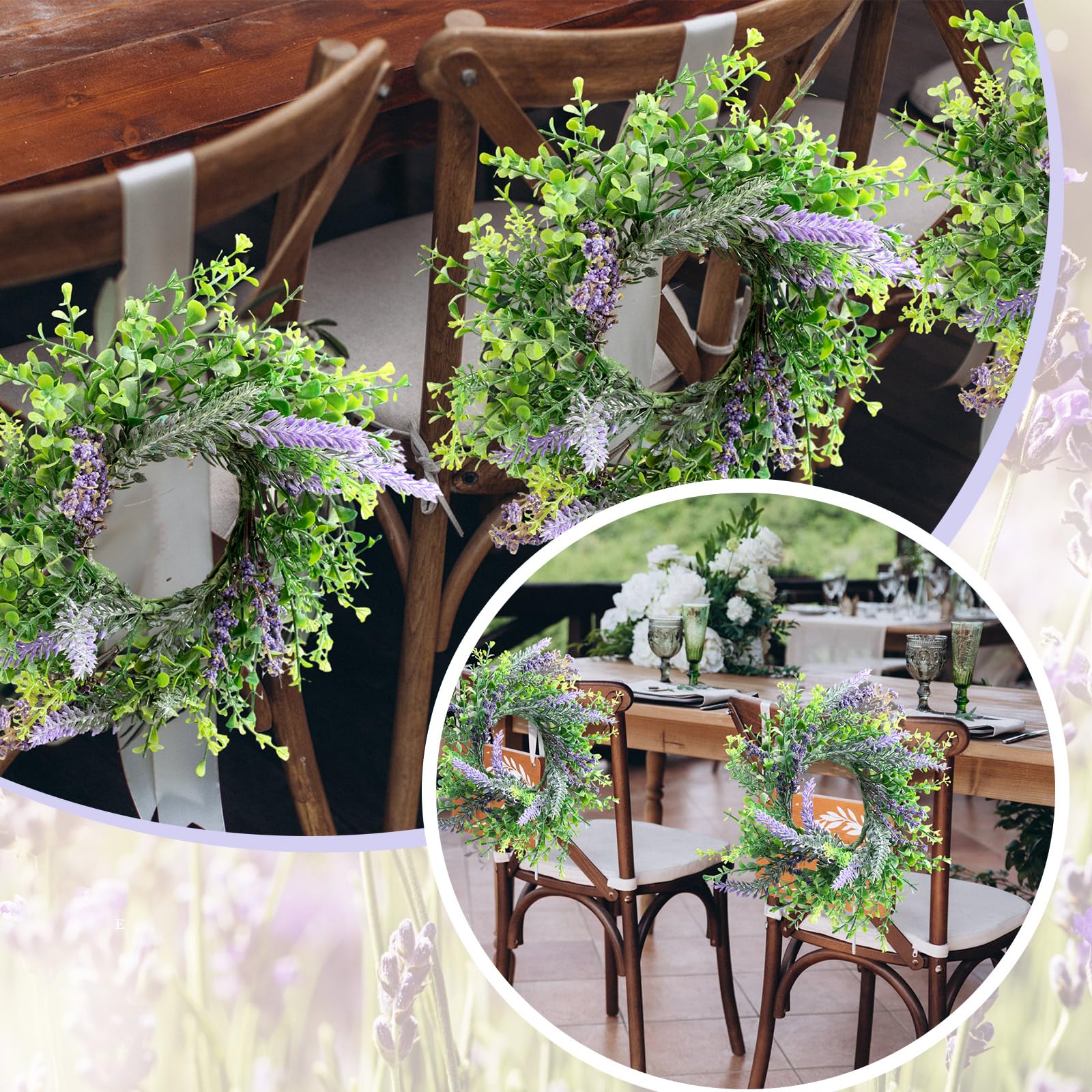 Jexine 8-Piece Lavender Candle Rings Set - Artificial Floral Pillar Candle Wreaths for Valentine's Day, Weddings & Seasonal Home Decor | Perfect for Front Door Decor, Party Centerpieces & Tabletop Displays
