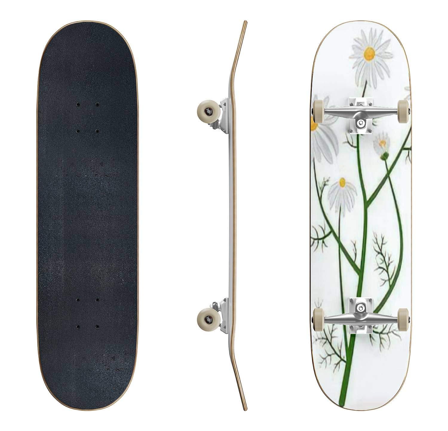 EFTOWEL Skateboard with Cute Daisies and Polka Dot Floral Pattern - Classic Concave Design for Beginners & Professionals | Durable Longboard for Extreme Sports, Street Skating & Teen Gifts