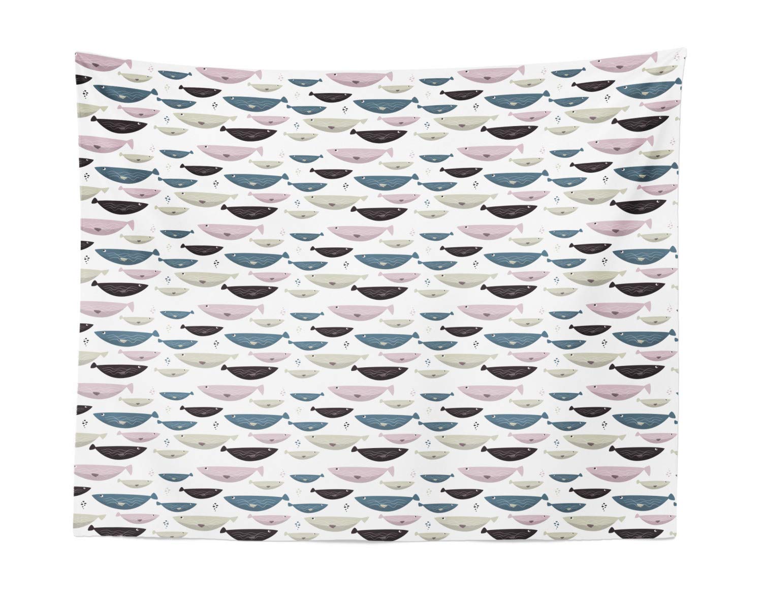 Ambesonne Underwater Tapestry - Funny Fish Shapes with Wavy Stripes Fabric Wall Art Decor for Bedroom, Living Room, Dorm | 28x23 Inches White Multicolor | Perfect for Beach Themed Rooms, Ocean Lovers & Boho Home Decor